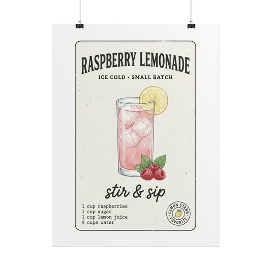 Raspberry Lemonade Poster — Stir & Sip Recipe Wall Art - Creations by Chris and Carlos