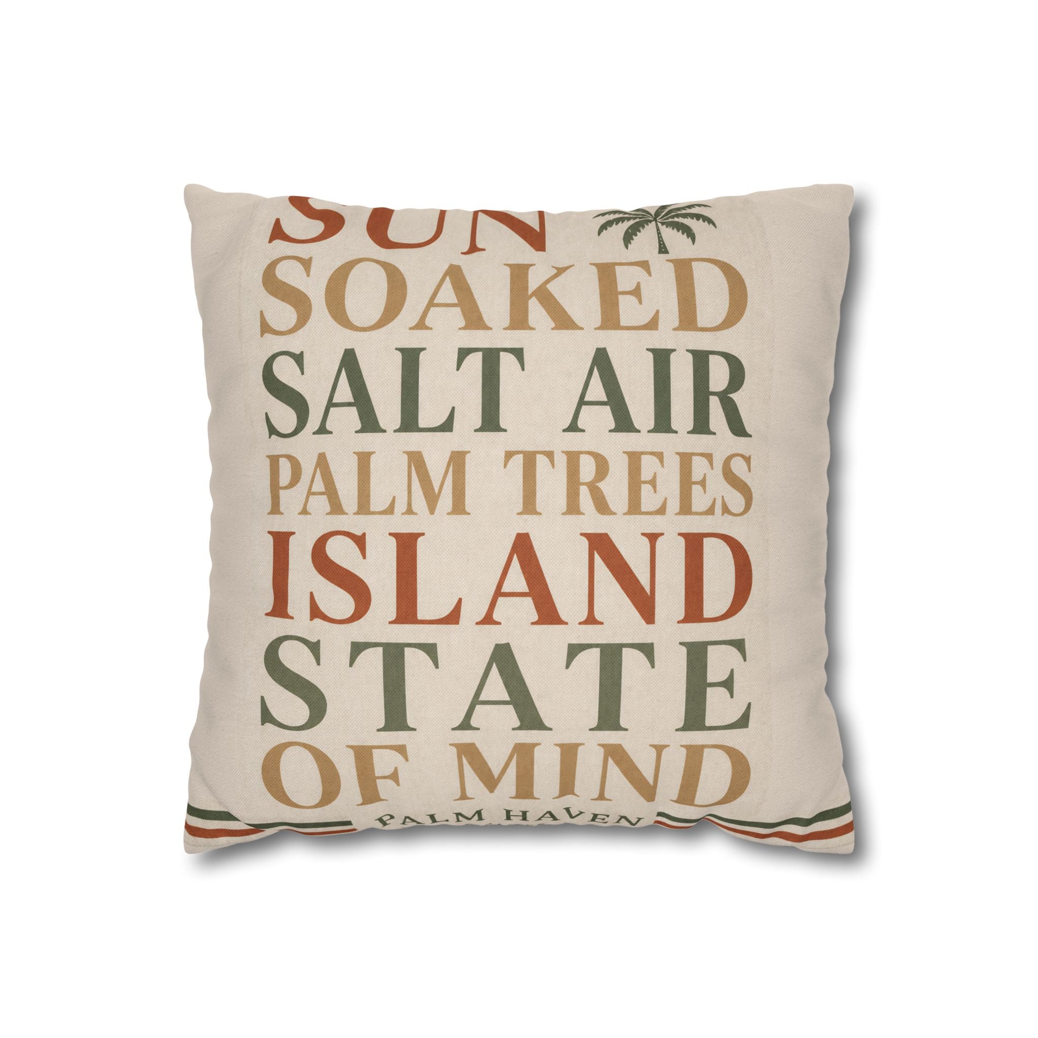 Island State of Mind Throw Pillowcase — Sun Soaked Salt Air Palm Trees Decorative Cover - Creations by Chris and Carlos