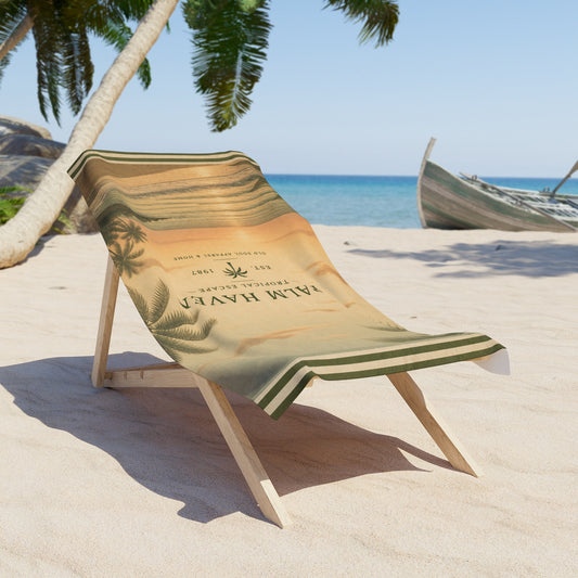 Palm Haven Vintage Beach Towel – Retro Tropical Palm Print - Creations by Chris and Carlos