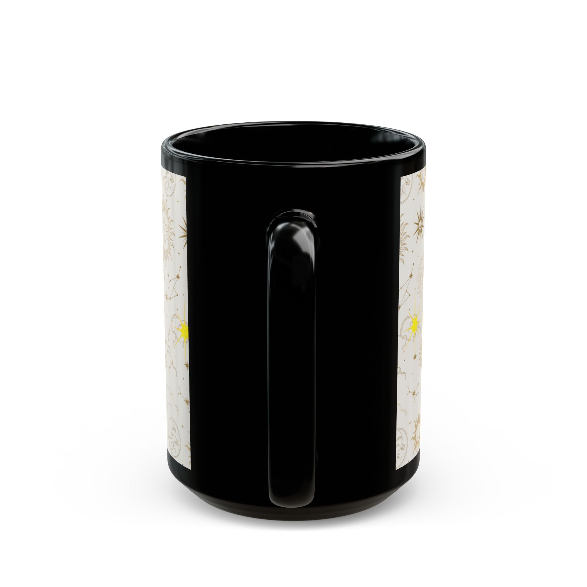 Celestial Sun & Moon Black Mug — Golden Astrology Pattern (11oz/15oz) - Creations by Chris and Carlos