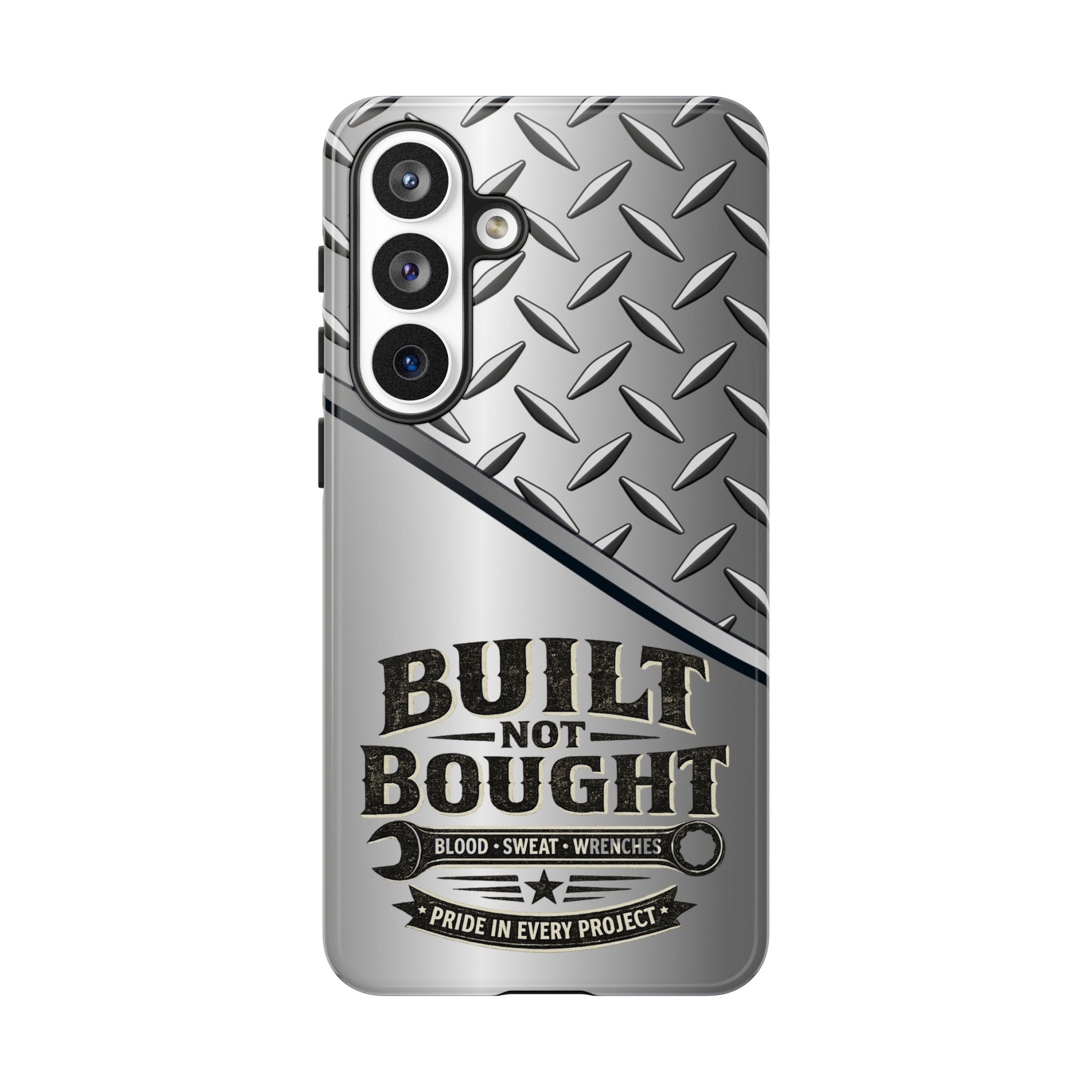Built Not Bought Metal Diamond-Plate Phone Case — Rugged Tool Lover Gift - Creations by Chris and Carlos