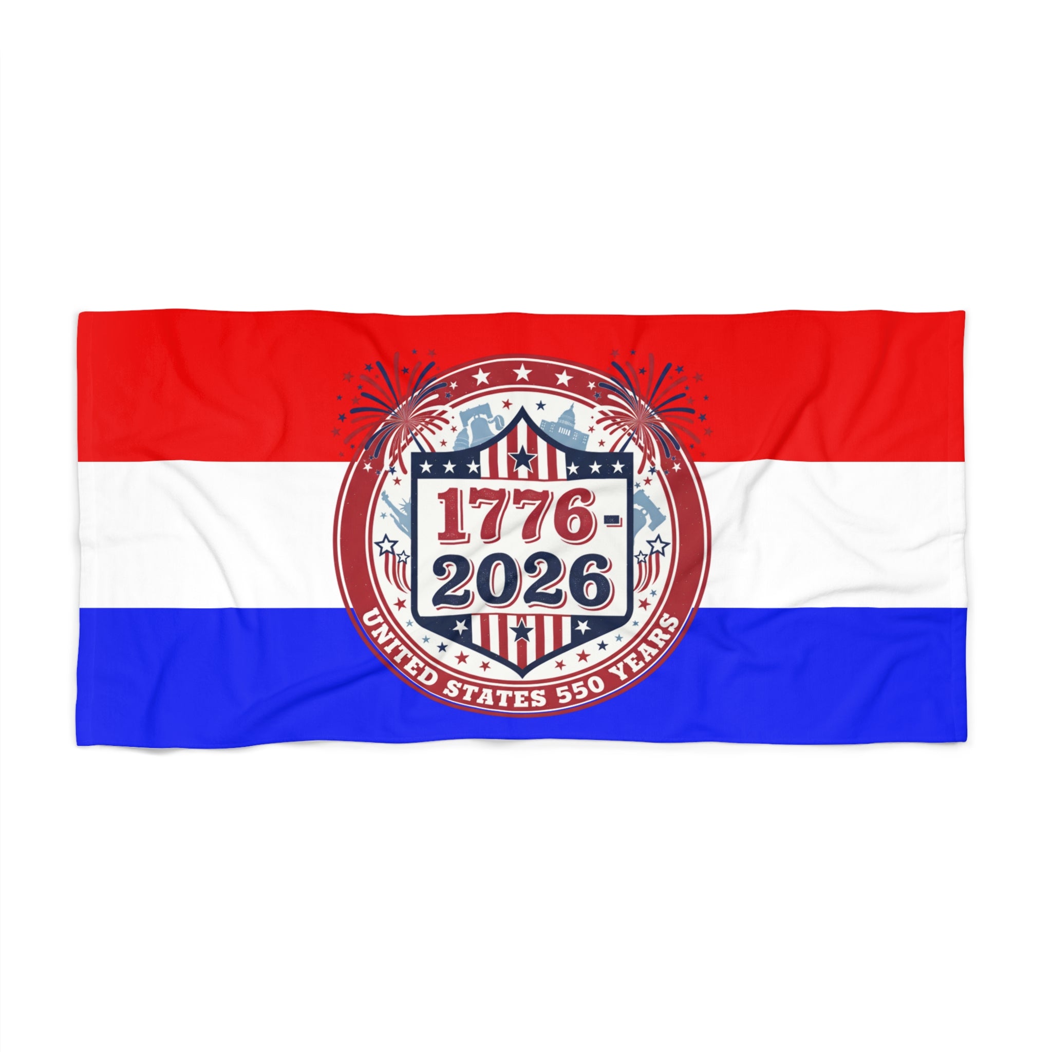 Beach Towel - 1776-2026 USA 250th Anniversary Patriotic Red White Blue - Creations by Chris and Carlos