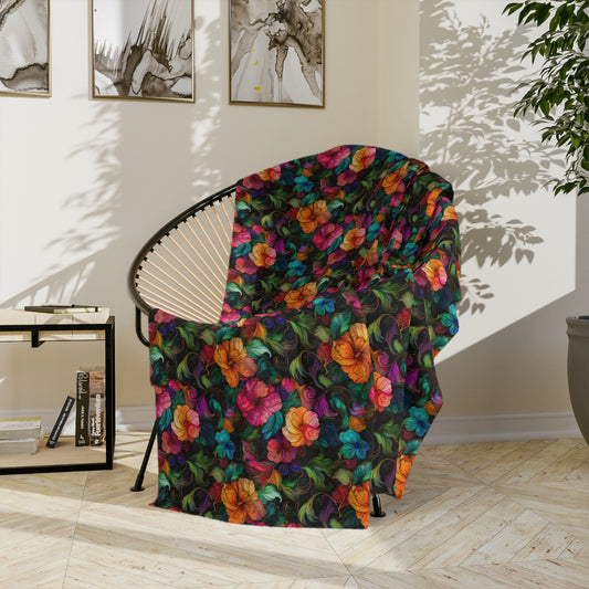 Sol y Alegría (Sun and Joy) Collection-Floral Velvet Microfiber Blanket Colorful Tropical Bloom Throw - Creations by Chris and Carlos