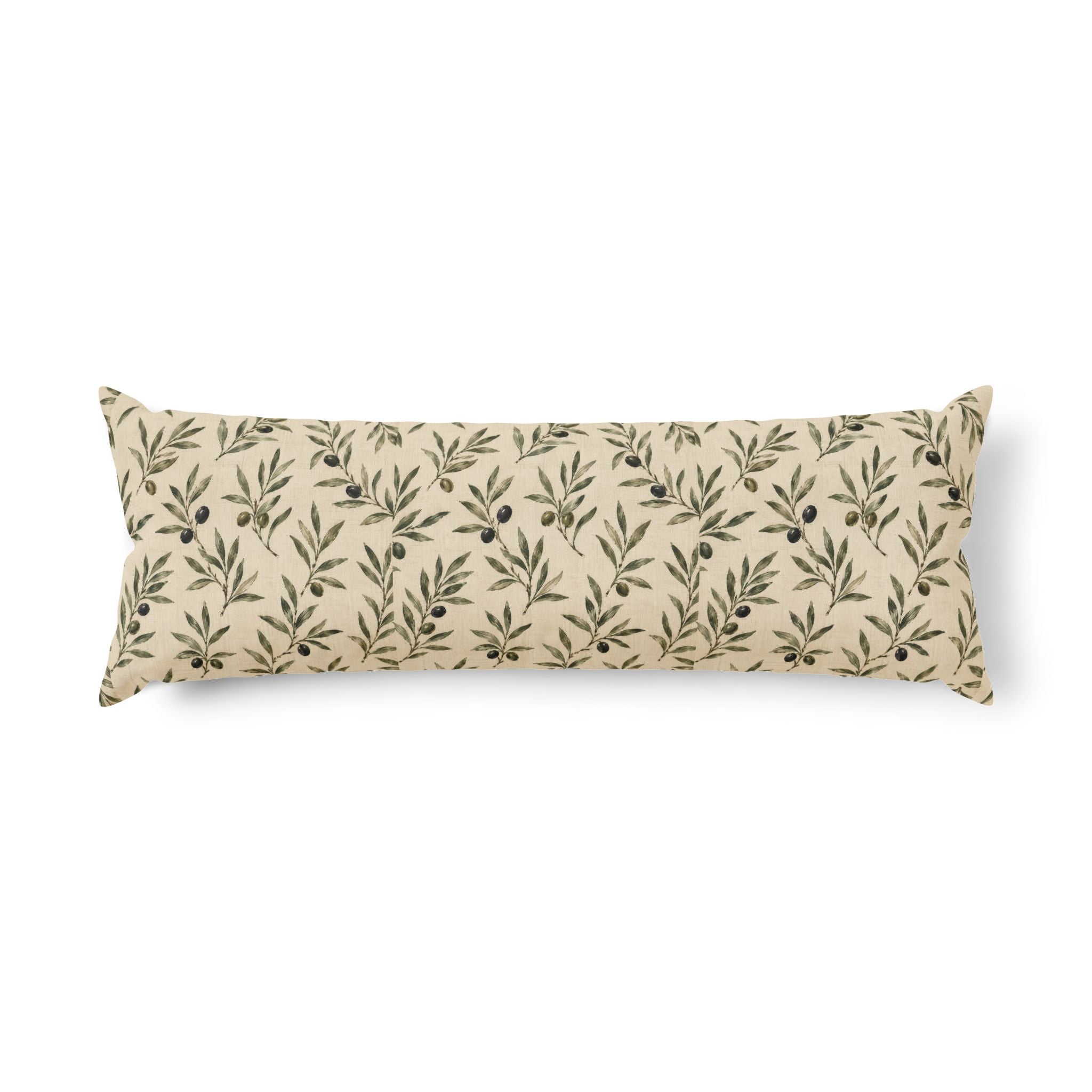 Botanical Olive Body Pillow — Olive Branch Pattern Long Cushion - Creations by Chris and Carlos