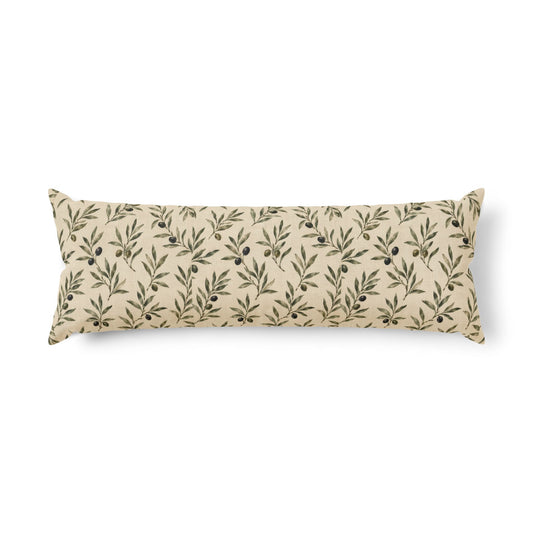 Botanical Olive Body Pillow — Olive Branch Pattern Long Cushion - Creations by Chris and Carlos