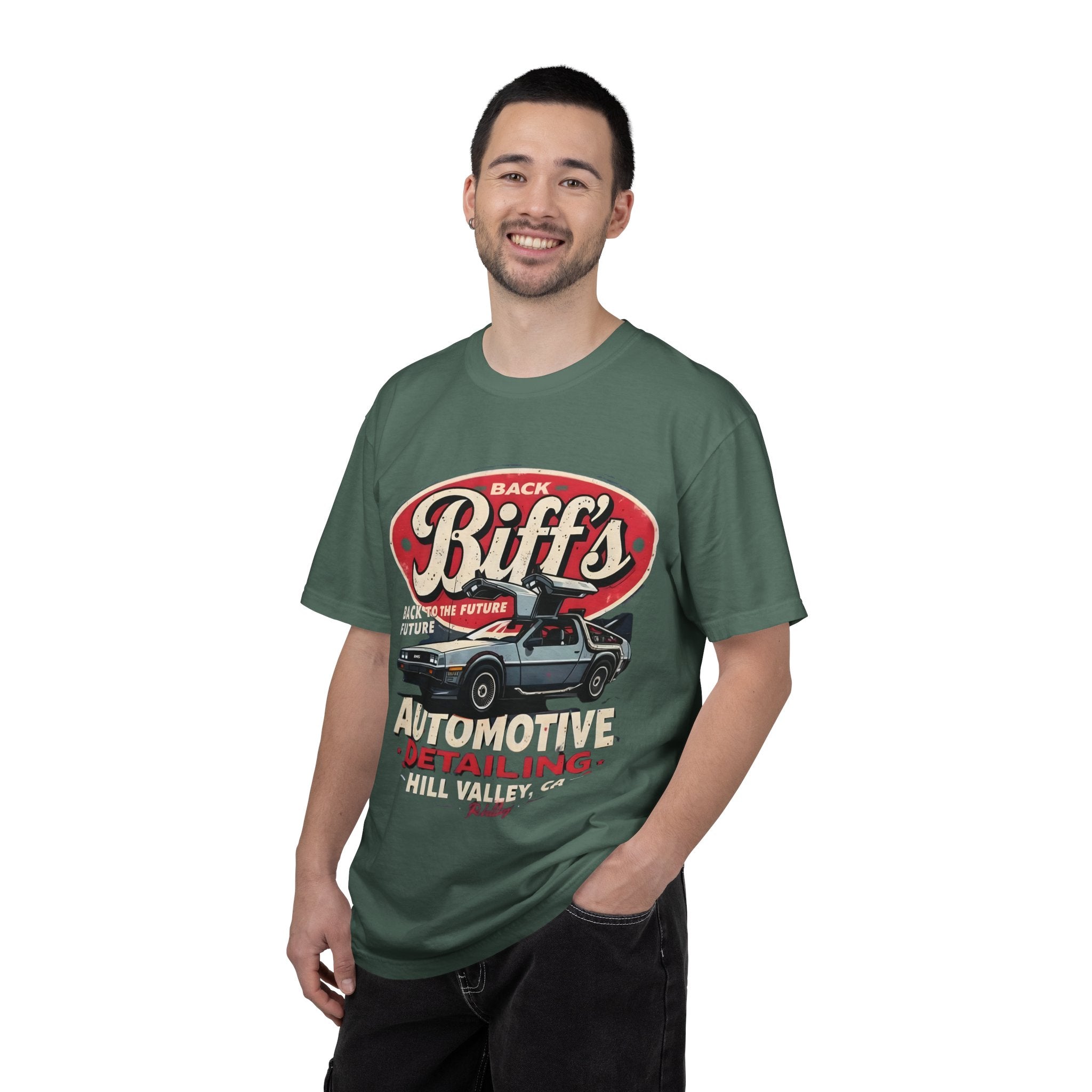 Biff's Automotive Detailing T-Shirt — Back to the Future DeLorean Graphic - Creations by Chris and Carlos