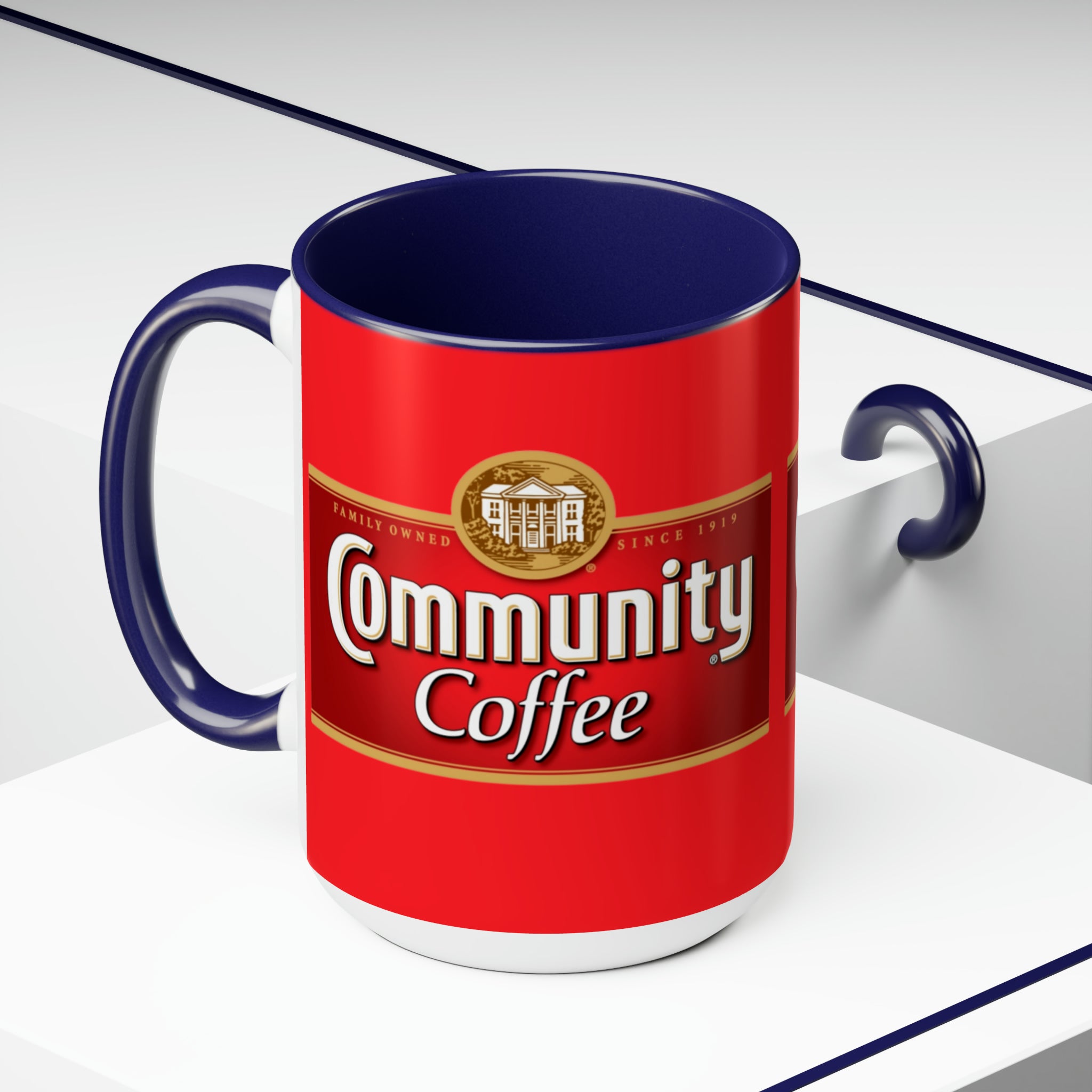 Community Coffee- jcWhite Ceramic Mug - Creations by Chris and Carlos