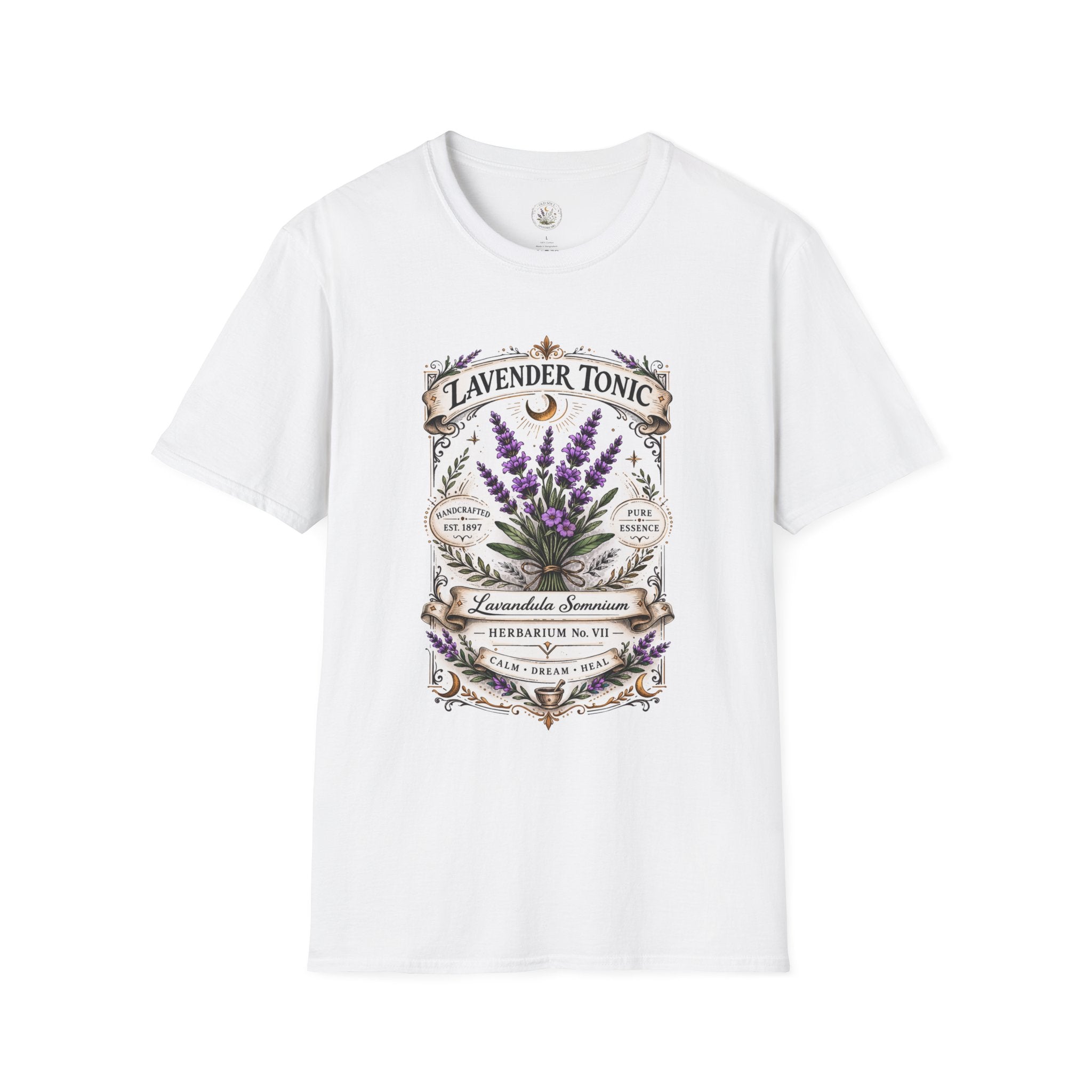 Old Soul Apothecary Lavender Tonic Botanical Tee — Vintage Herbal Label Shirt - Creations by Chris and Carlos