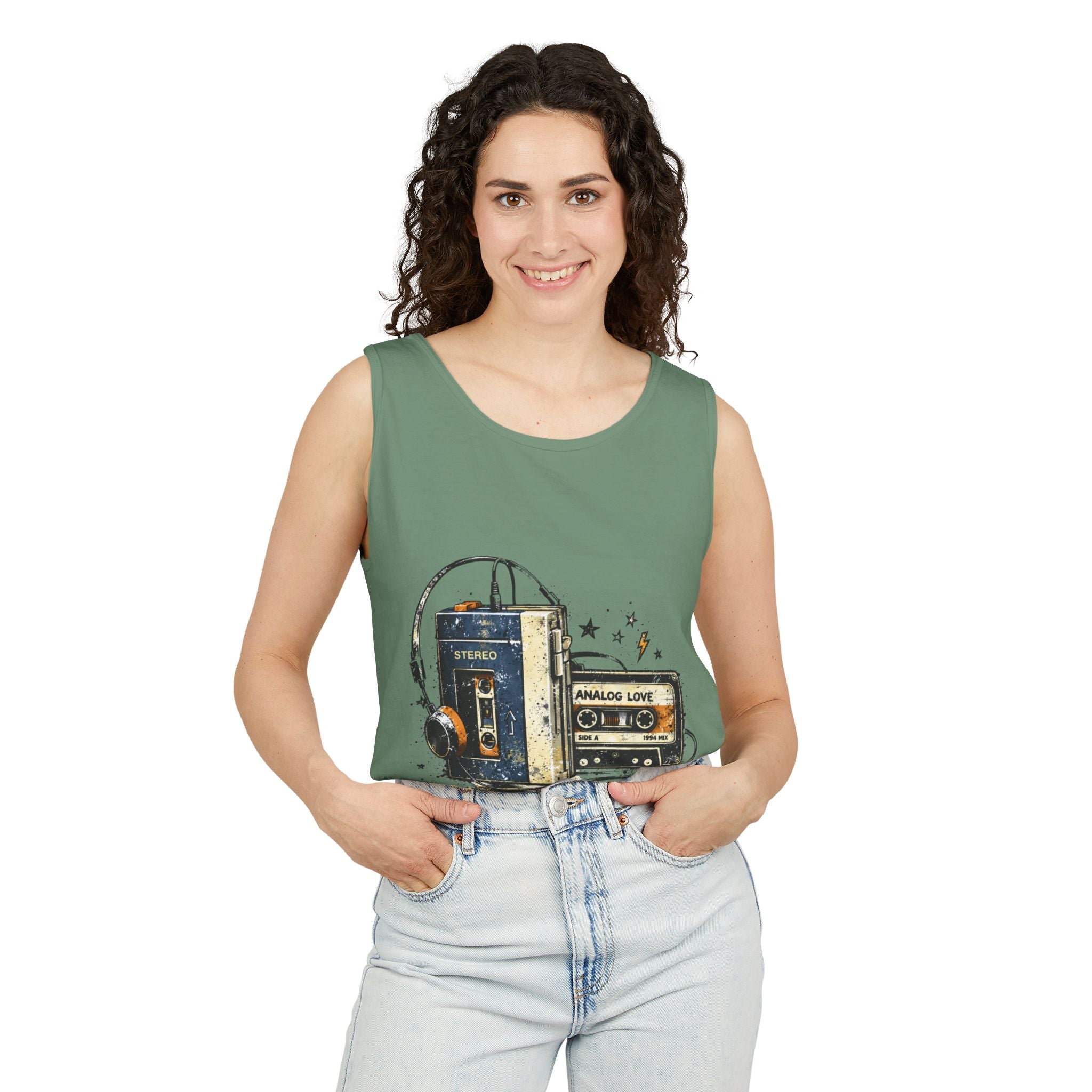 Analog Mode Tank Top — Retro Cassette & Headphones Vintage Music Tee - Creations by Chris and Carlos