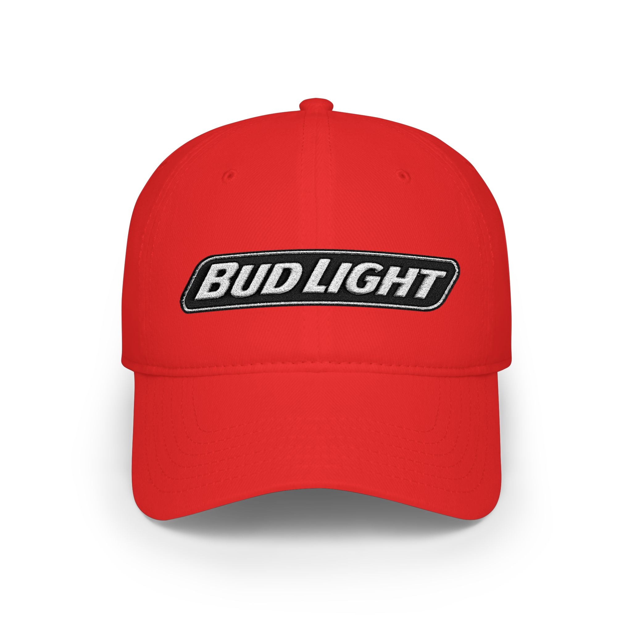 Bud Light Embroidered Baseball Cap — Red Low Profile Dad Hat - Creations by Chris and Carlos