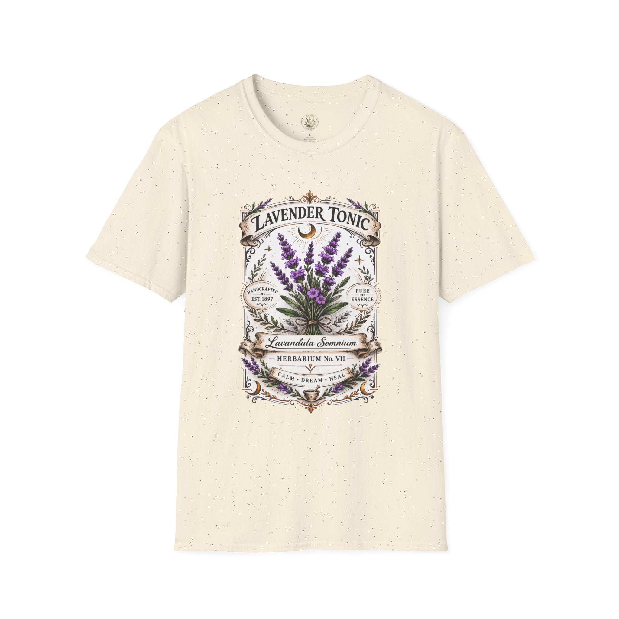 Old Soul Apothecary Lavender Tonic Botanical Tee — Vintage Herbal Label Shirt - Creations by Chris and Carlos