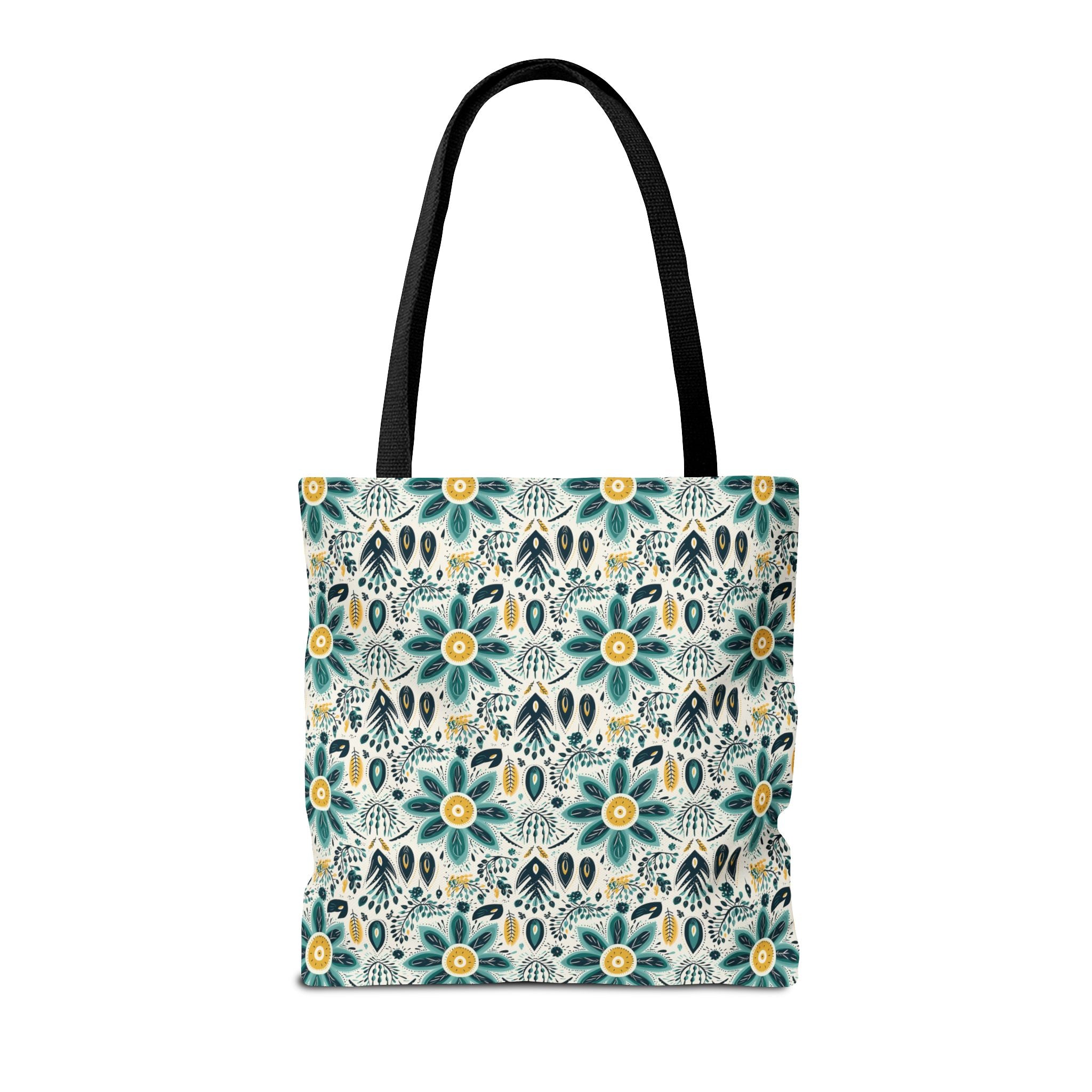 Sol y Alegría (Sun and Joy) Collection- Cactus Succulent Pattern Microfiber Blanket Soft Velveteen Throw for Home & Garden Lovers Floral Folk Art Tote Bag — Teal & Mustard All-Over Print - Creations by Chris and Carlos