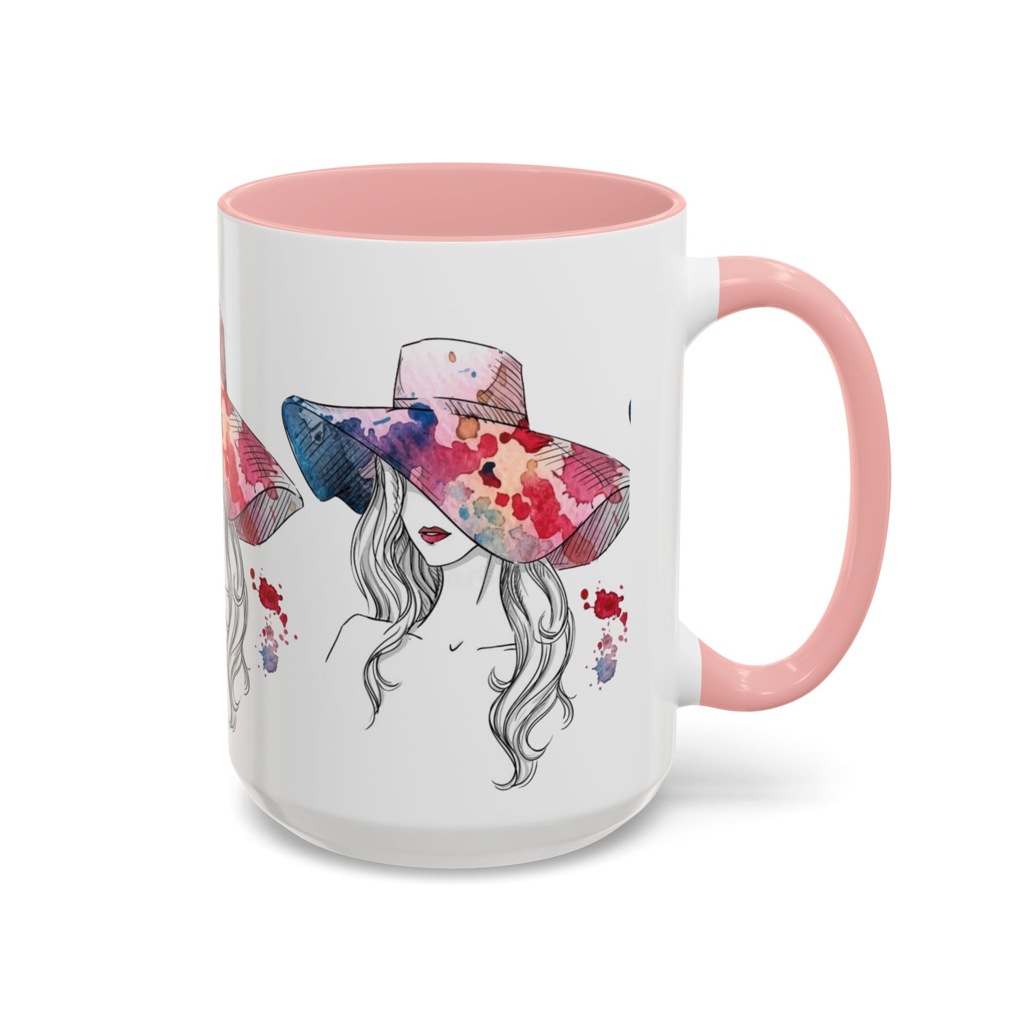 Watercolor Sun Hat Coffee Mug - Chic Fashion Illustration Accent Mug (11/15oz) - Creations by Chris and Carlos