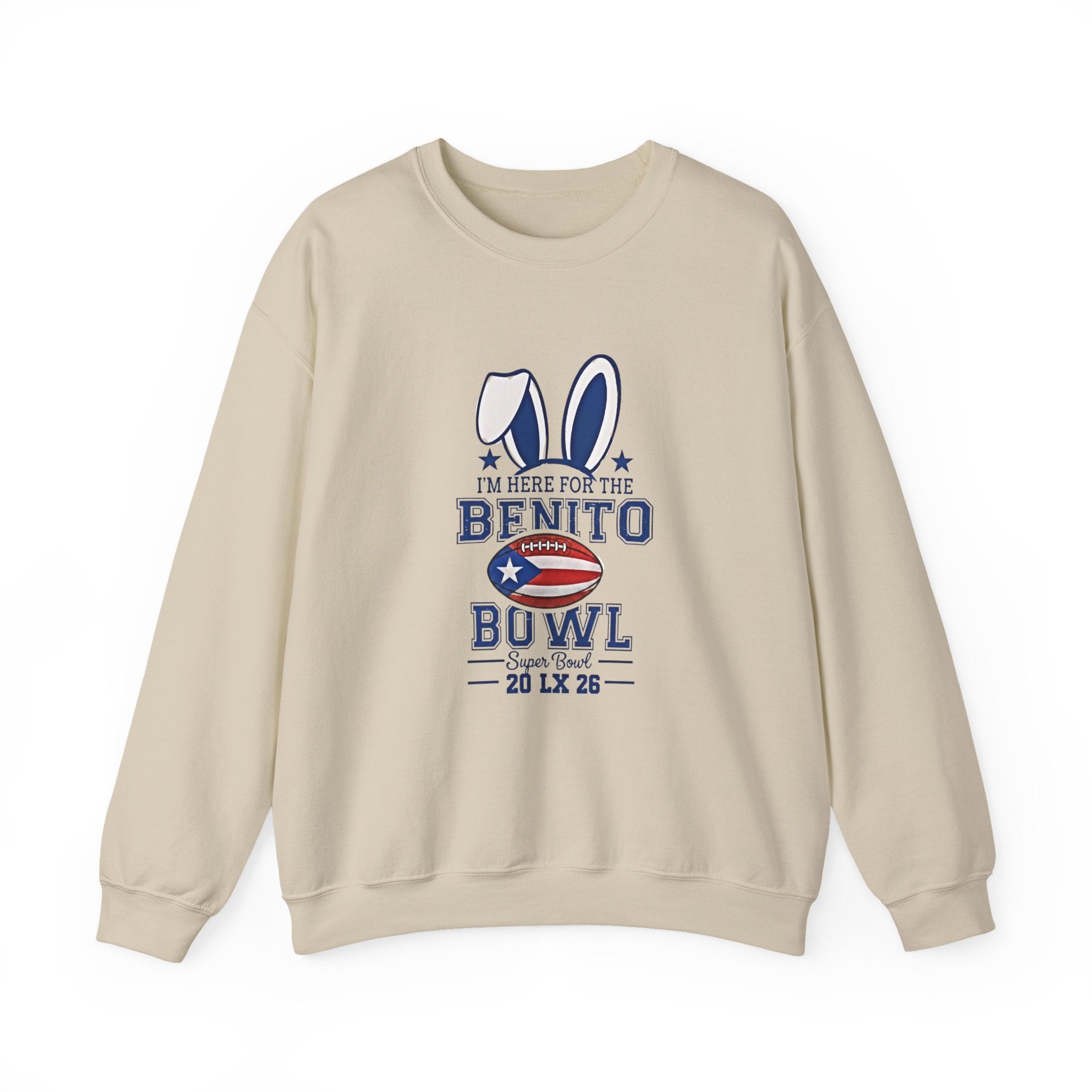 Benito Bowl Crewneck Sweatshirt – Patriotic Football Bunny Design - Creations by Chris and Carlos