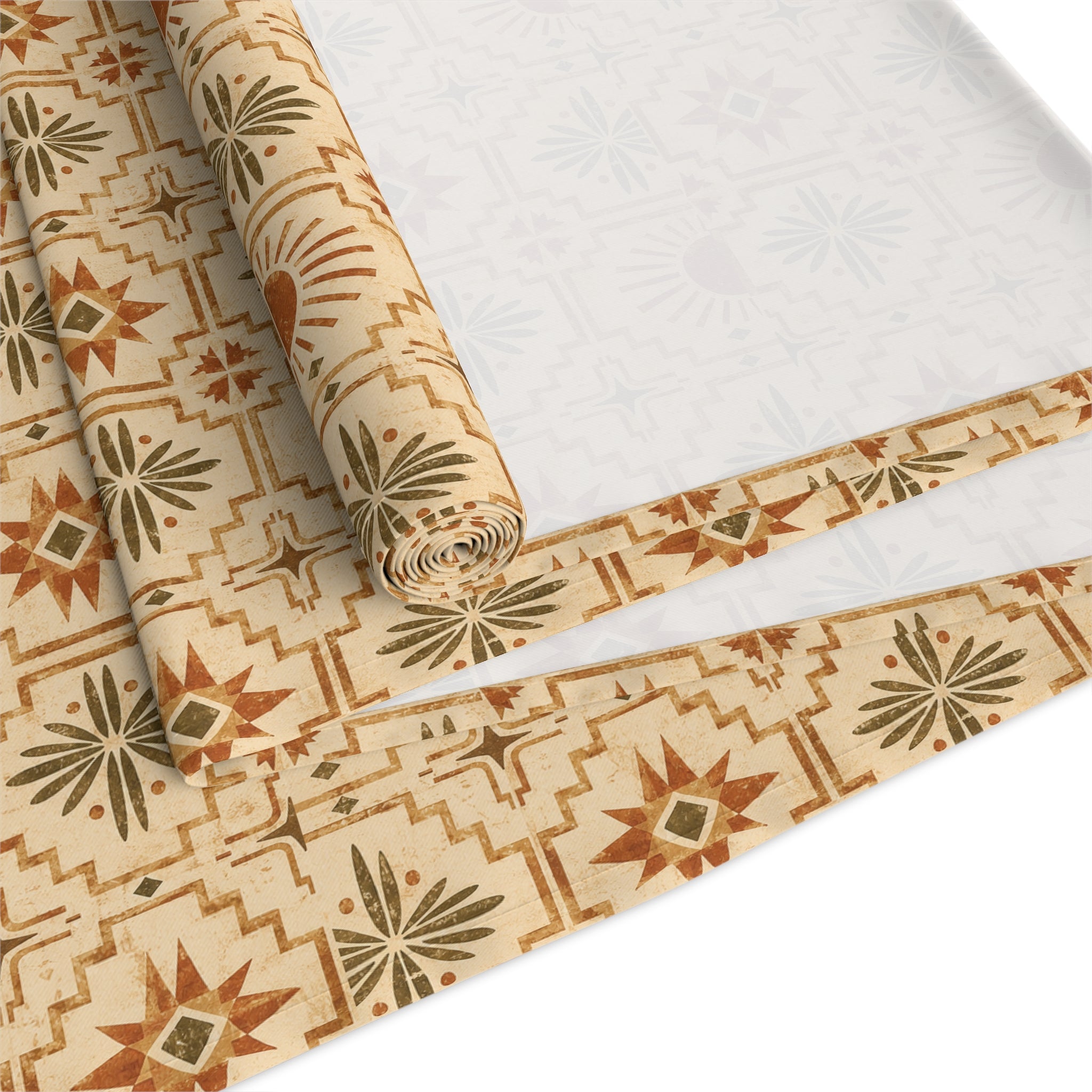 Southwestern Pattern Cotton-Poly Table Runner — Rustic Geometric Decor - Creations by Chris and Carlos