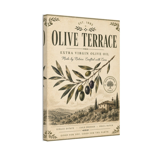Olive Terrace Canvas Wall Art — Vintage Olive Oil Kitchen Print - Creations by Chris and Carlos