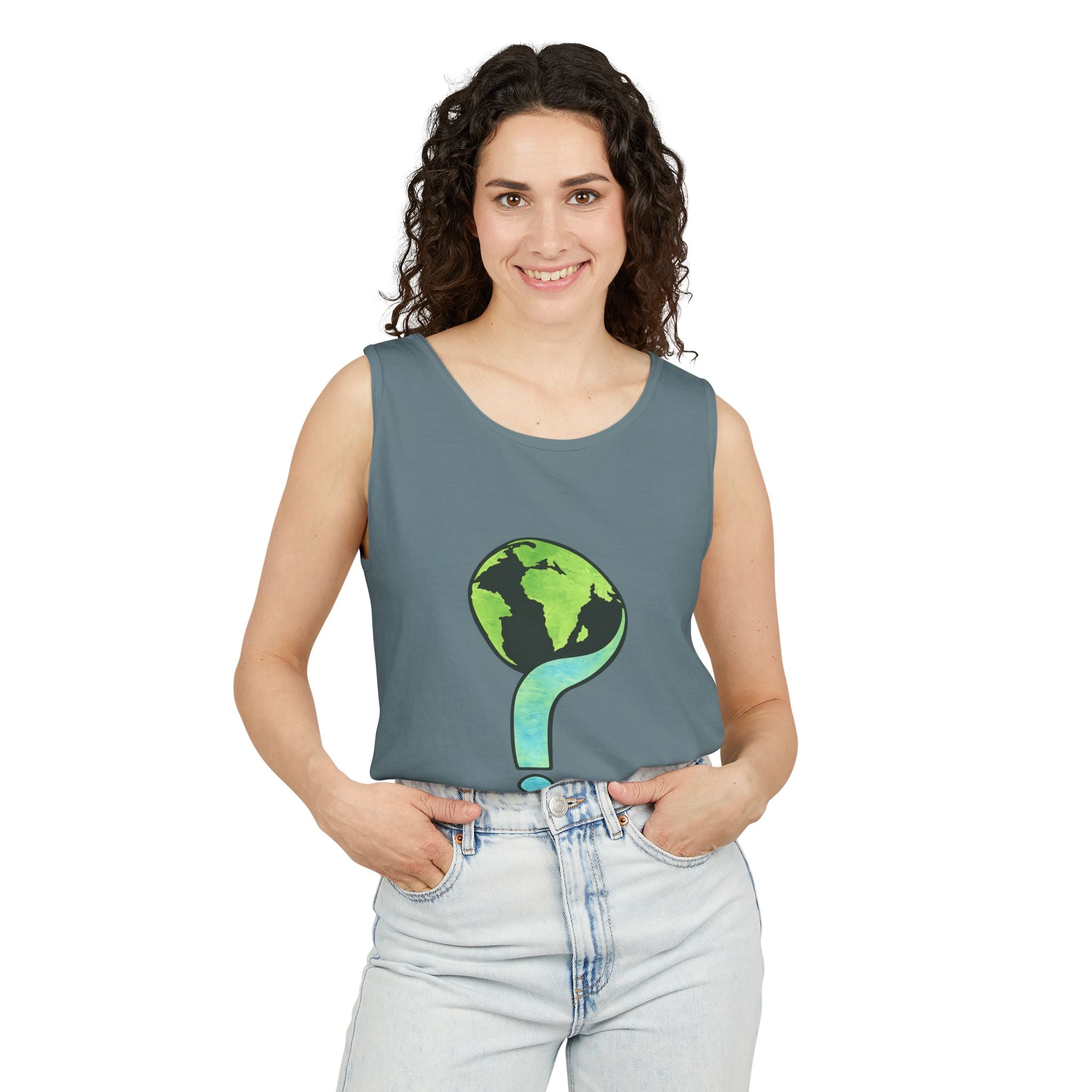 Earth Question Mark Tank Top — Sustainable Planet Graphic Tank - Creations by Chris and Carlos