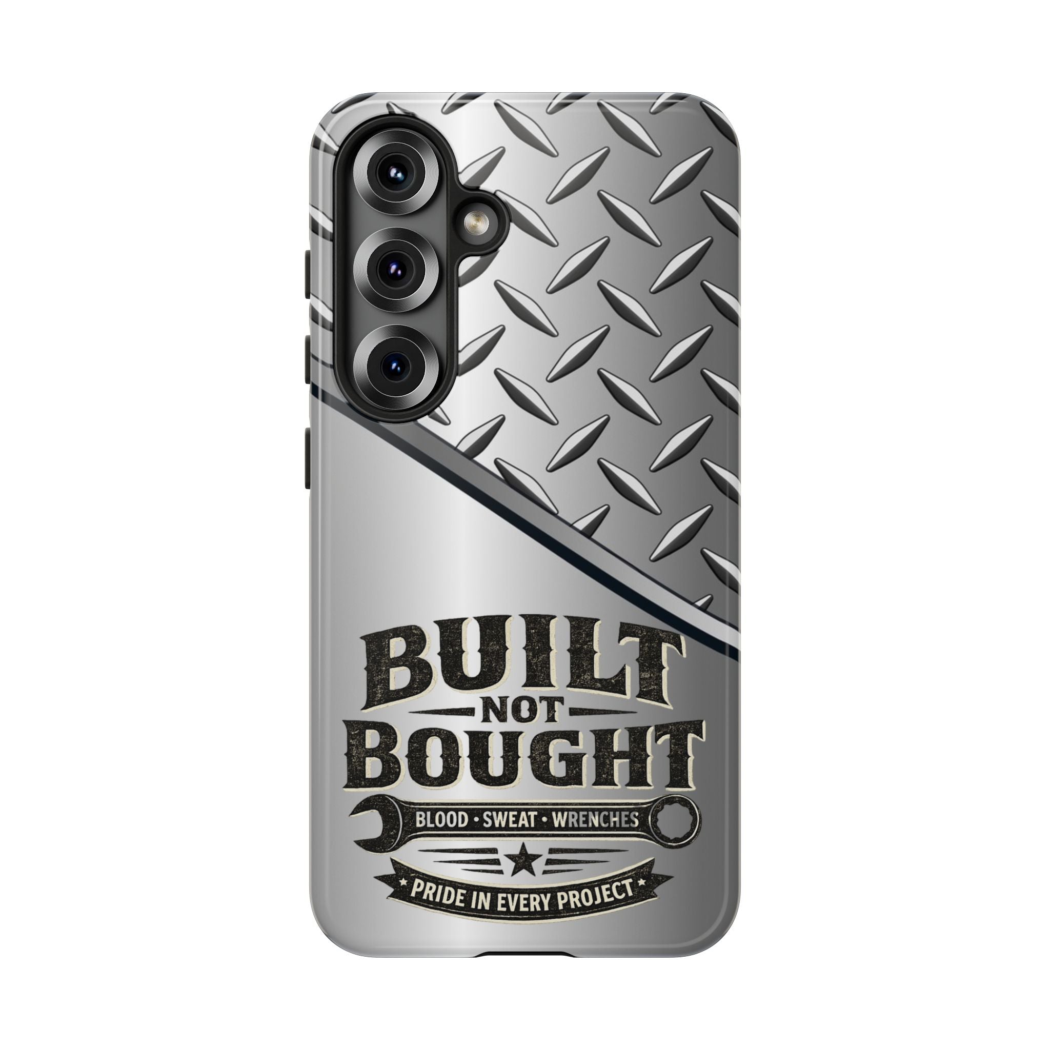 Built Not Bought Metal Diamond-Plate Phone Case — Rugged Tool Lover Gift - Creations by Chris and Carlos
