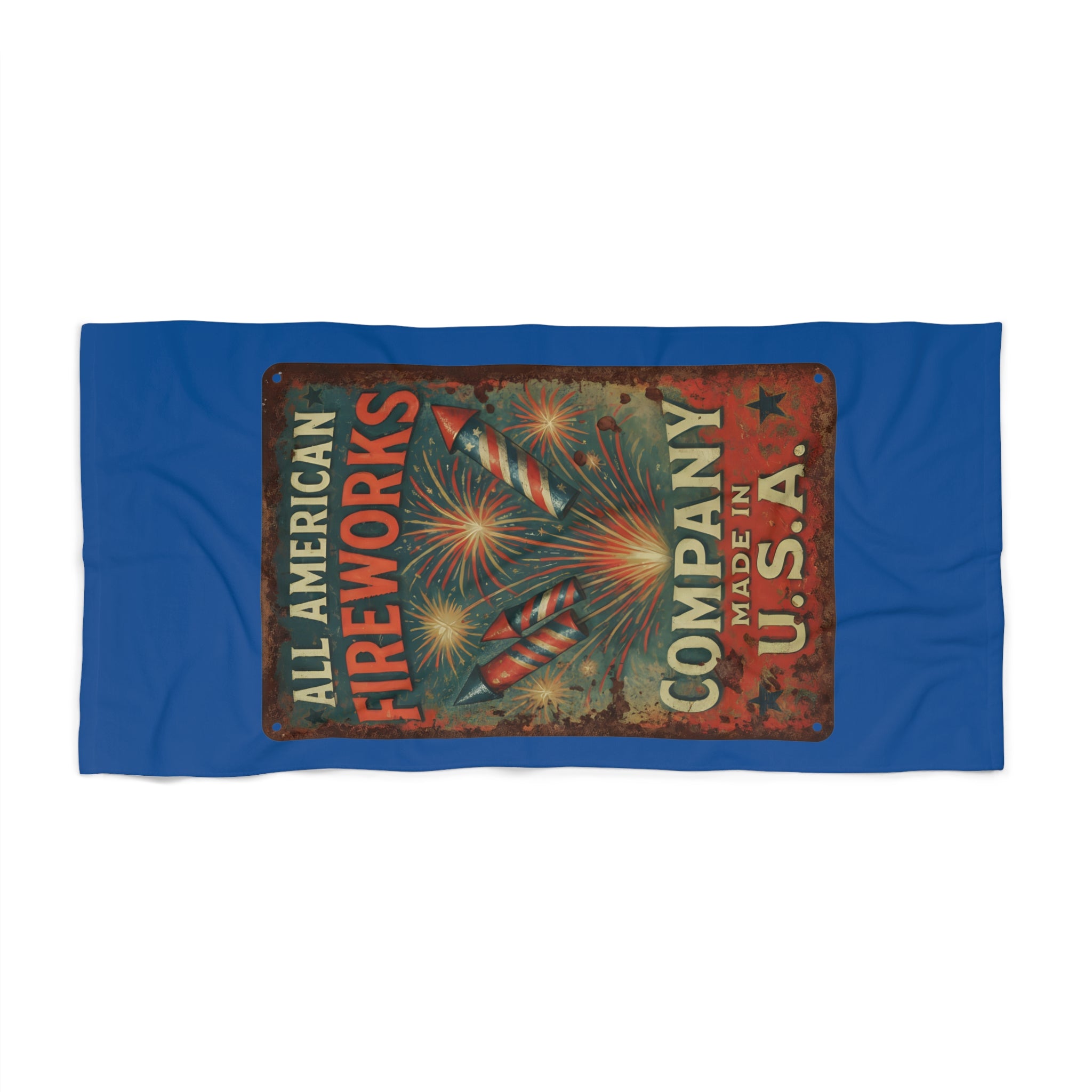 Beach Towel - Vintage "All American Fireworks Company" Patriotic USA Design - Creations by Chris and Carlos