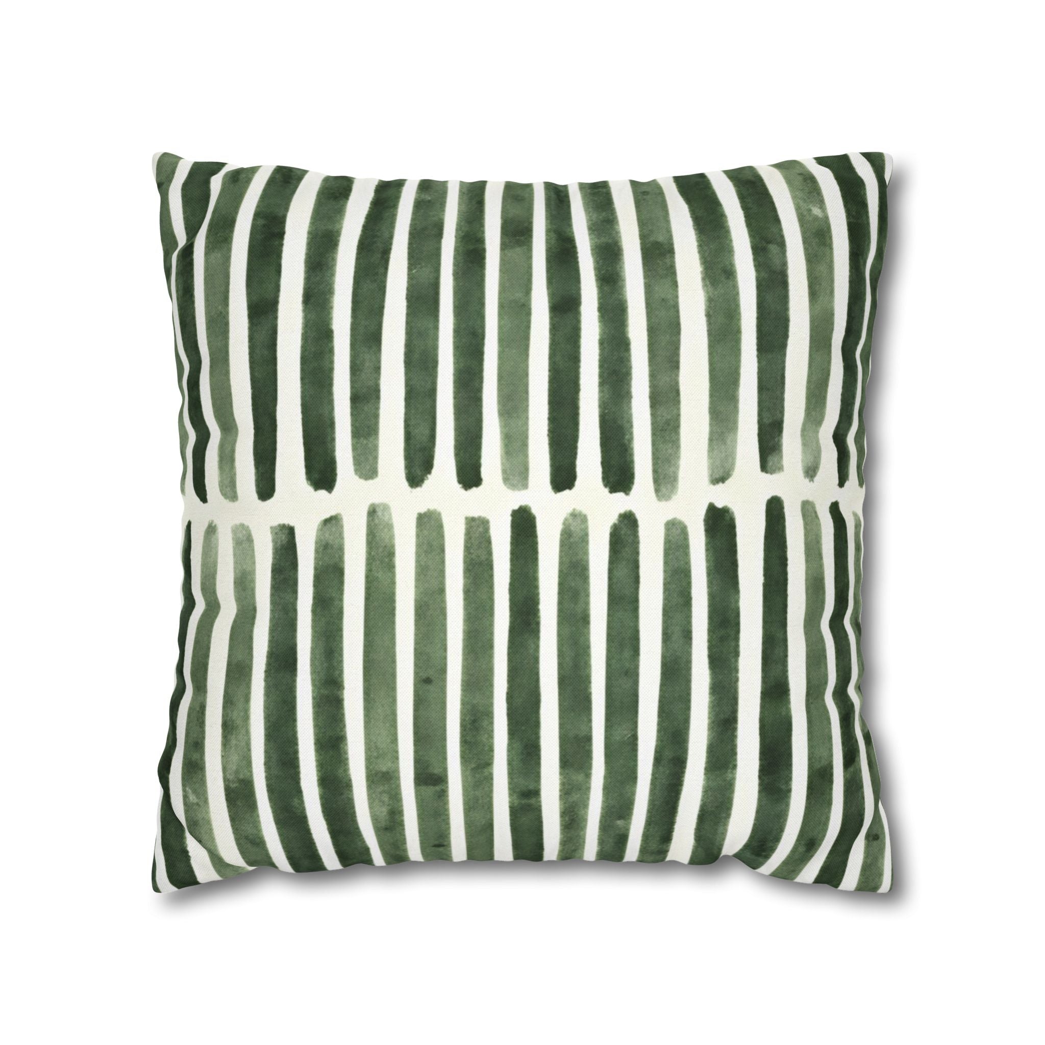 The Artisanal Flora Gallery Green Watercolor Stripe Square Pillowcase — Modern Boho Decorative Throw Pillow Cover - Creations by Chris and Carlos