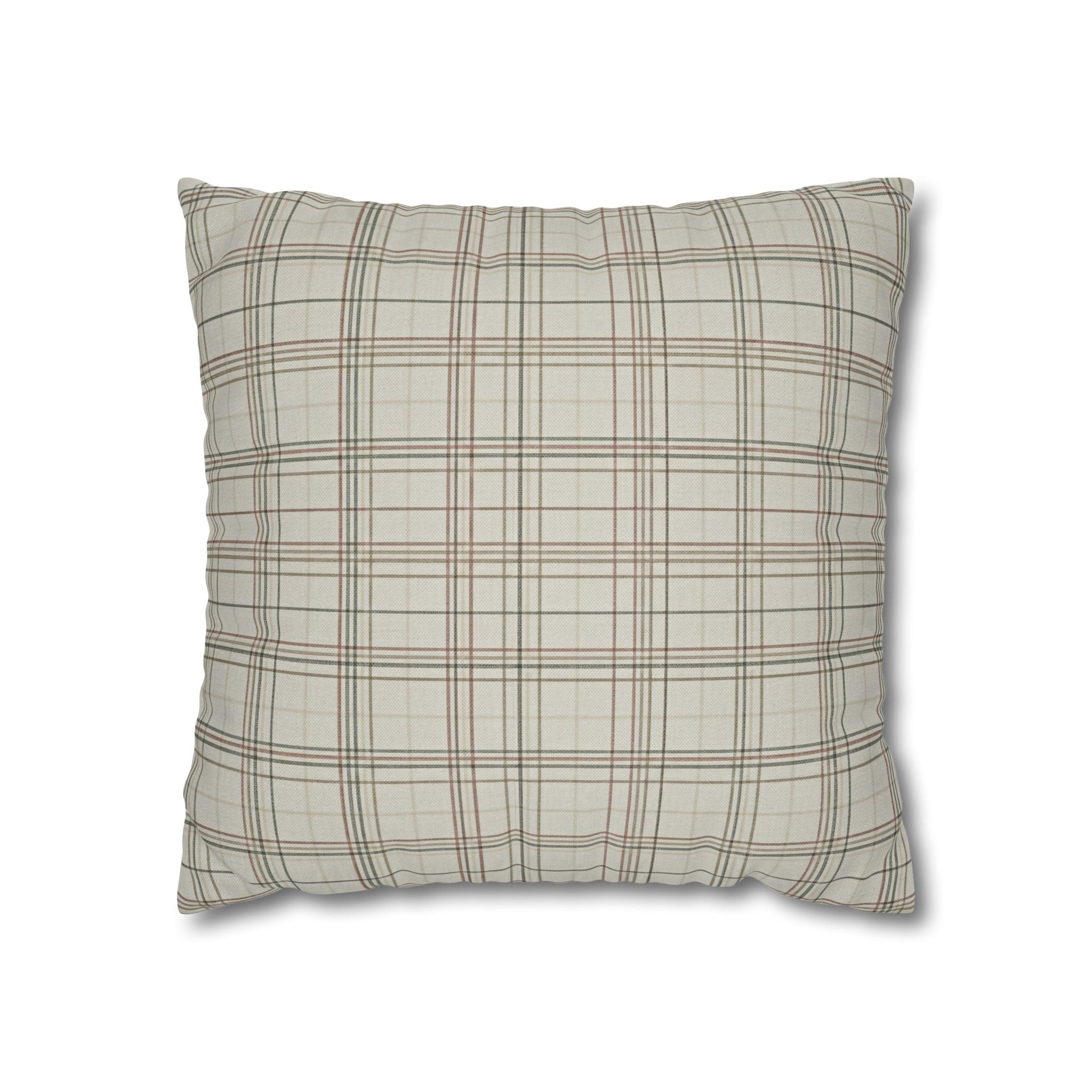 Plaid Farmhouse Pillowcase — Neutral Beige Check Square Throw Pillow Cover - Creations by Chris and Carlos
