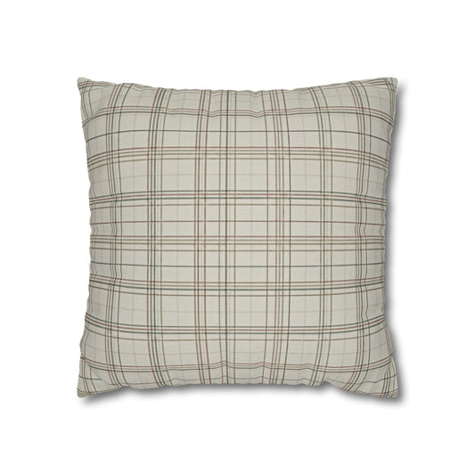 Plaid Farmhouse Pillowcase — Neutral Beige Check Square Throw Pillow Cover - Creations by Chris and Carlos