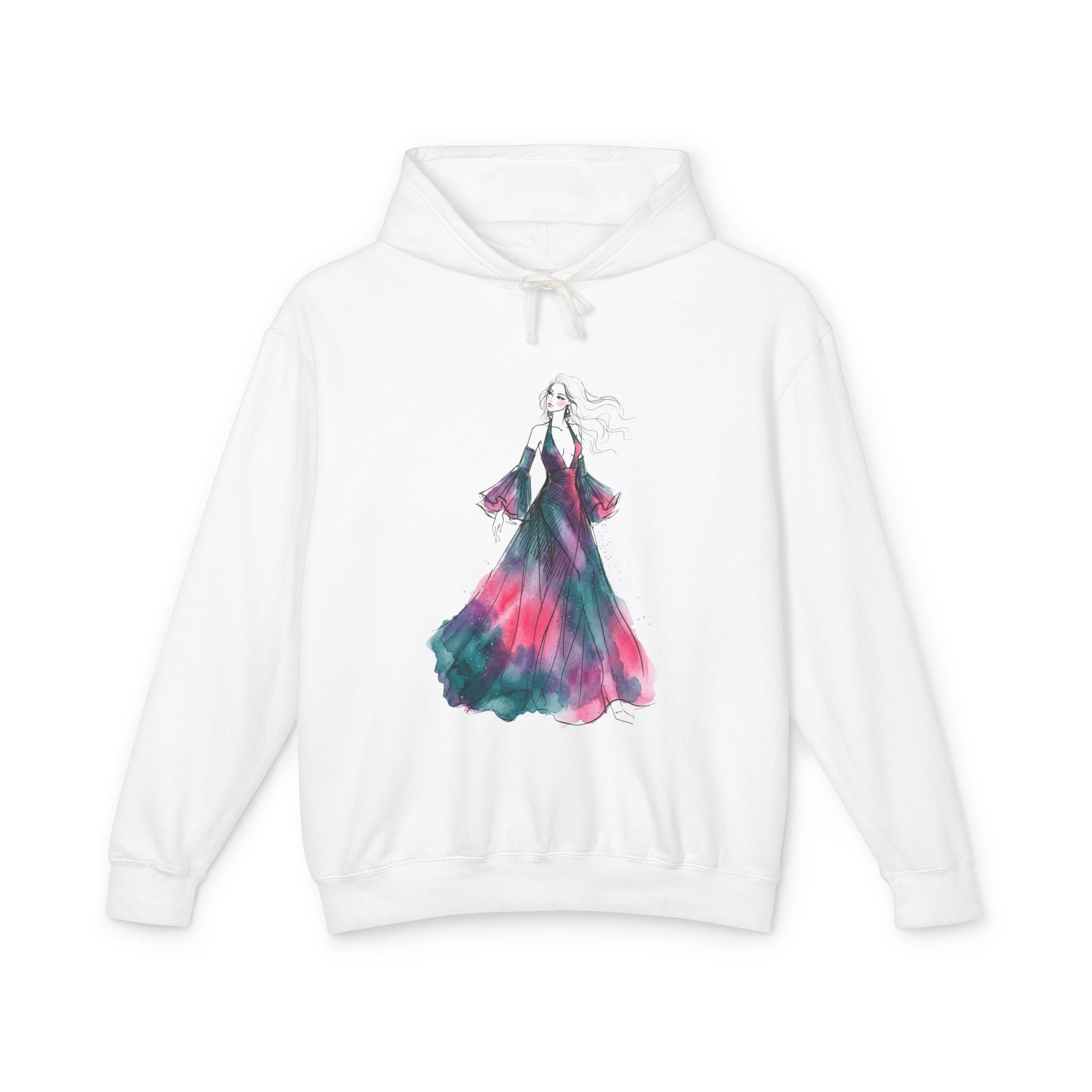Watercolor Evening Gown Hoodie — Elegant Fashion Illustration Sweatshirt - Creations by Chris and Carlos