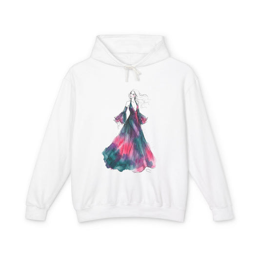 Watercolor Evening Gown Hoodie — Elegant Fashion Illustration Sweatshirt - Creations by Chris and Carlos