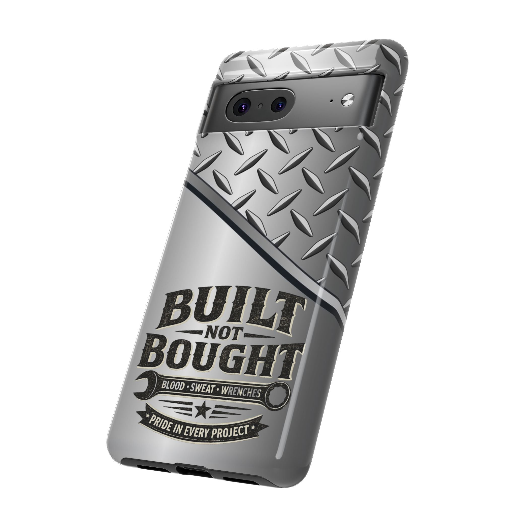 Built Not Bought Metal Diamond-Plate Phone Case — Rugged Tool Lover Gift - Creations by Chris and Carlos