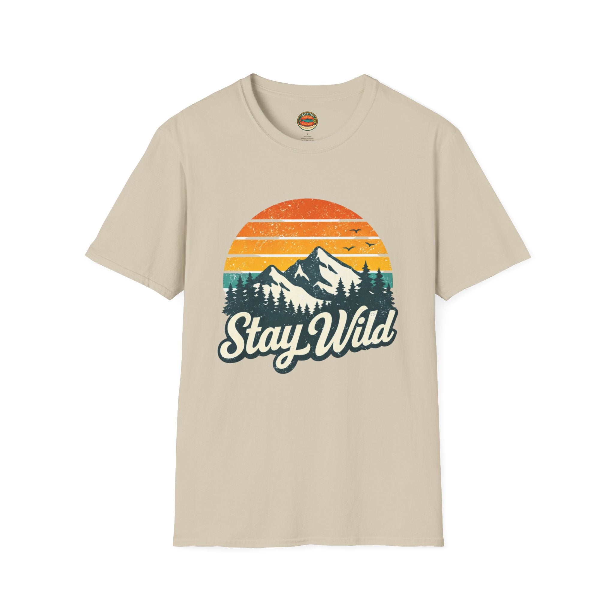 Stay Wild Mountain T-Shirt — Vintage Sunset Outdoor Adventure Tee - Creations by Chris and Carlos