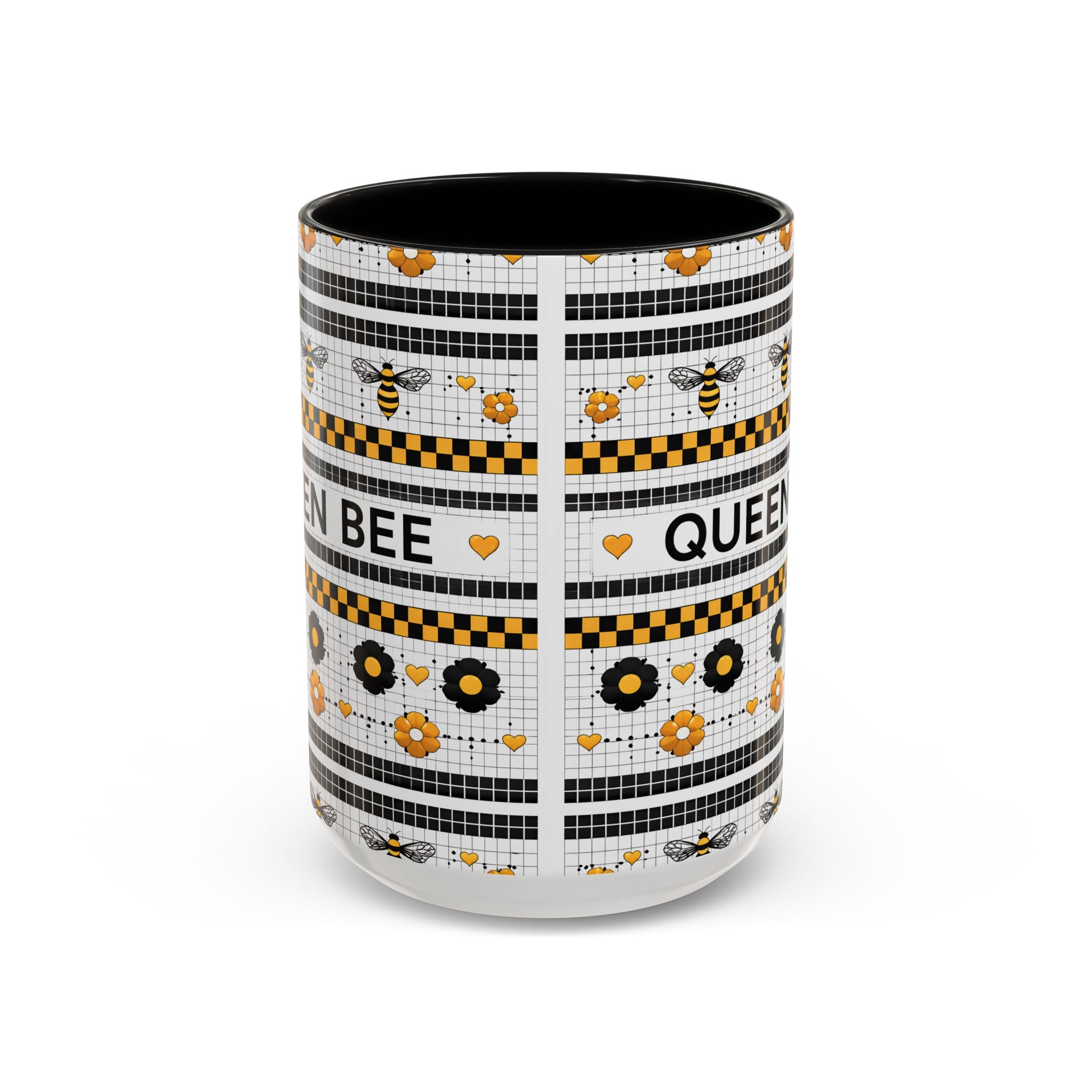 Queen Bee Coffee Mug — Black & Yellow Floral Accent Mug (11/15oz) - Creations by Chris and Carlos