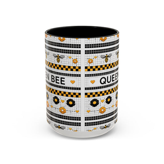 Queen Bee Coffee Mug — Black & Yellow Floral Accent Mug (11/15oz) - Creations by Chris and Carlos