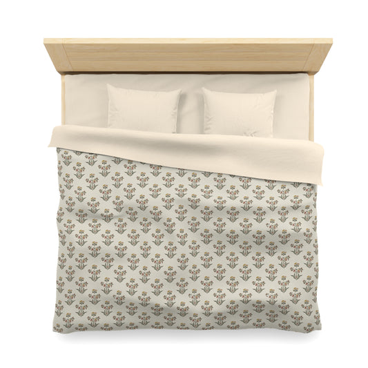 Neutral Floral Pattern Microfiber Duvet Cover — Minimal Boho Bedding - Creations by Chris and Carlos