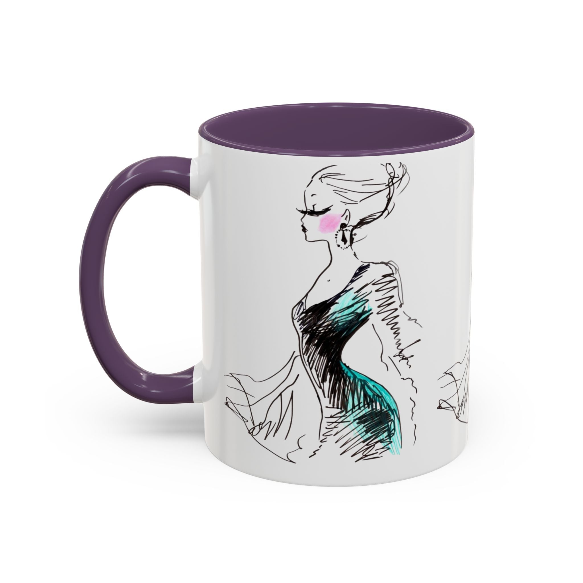 Fashion Sketch Accent Coffee Mug — Chic Hand-Drawn Dress Illustration (11/15 oz) - Creations by Chris and Carlos