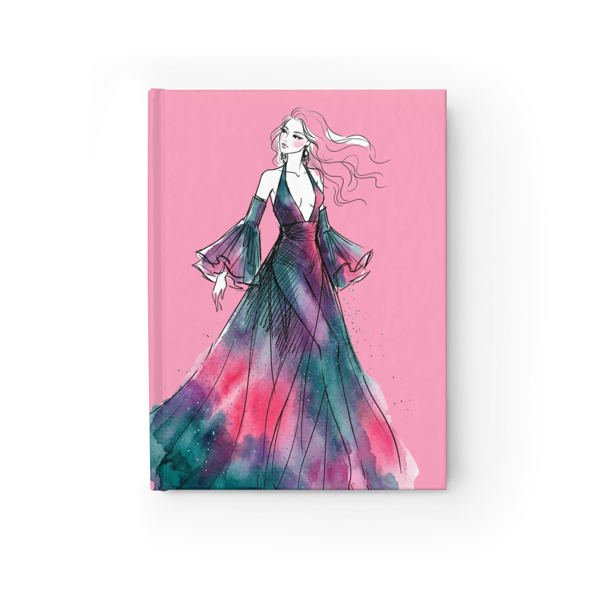 Pink Watercolor Fashion Journal — Elegant Dress Sketch Notebook - Creations by Chris and Carlos