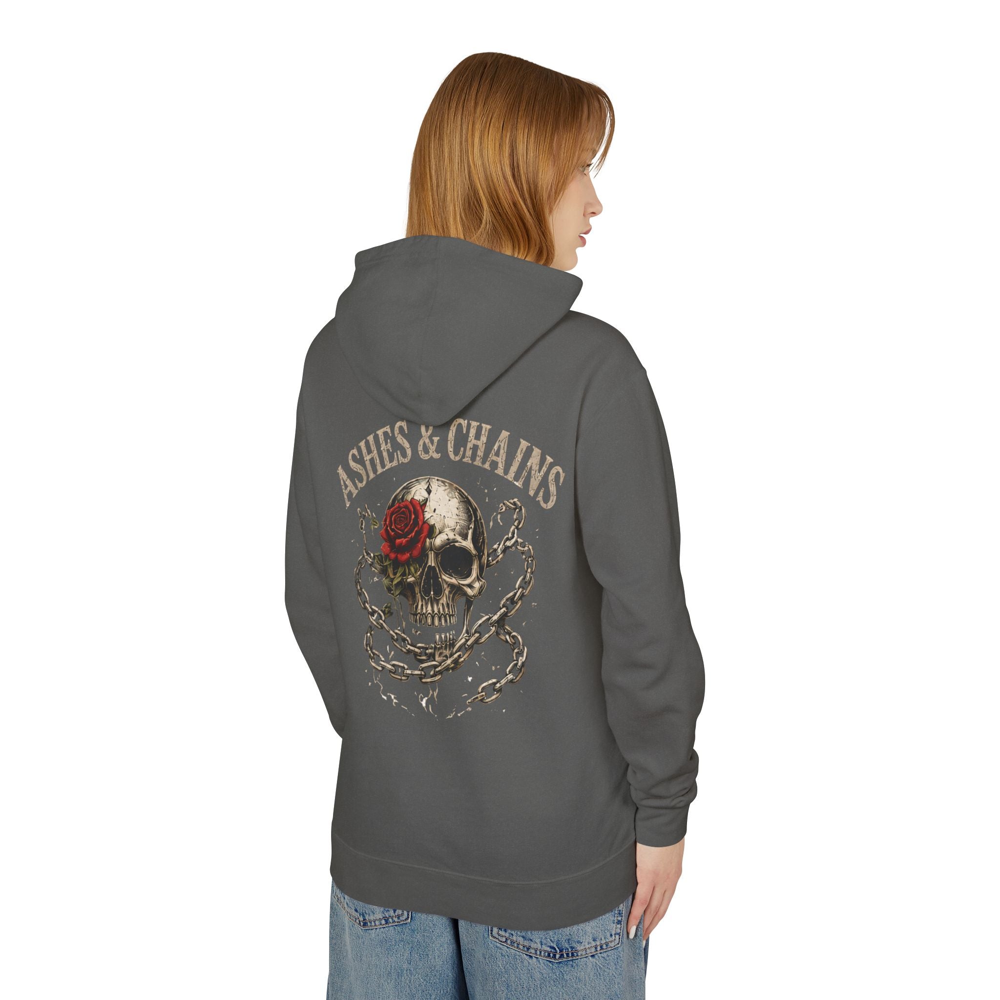 Skull & Rose Hoodie — "Ashes & Chains" Graphic Lightweight Hooded Sweatshirt - Creations by Chris and Carlos