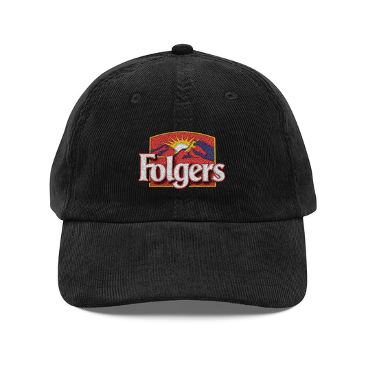 Folgers Coffee Vintage Corduroy Cap — Embroidered Retro Logo Dad Hat - Creations by Chris and Carlos