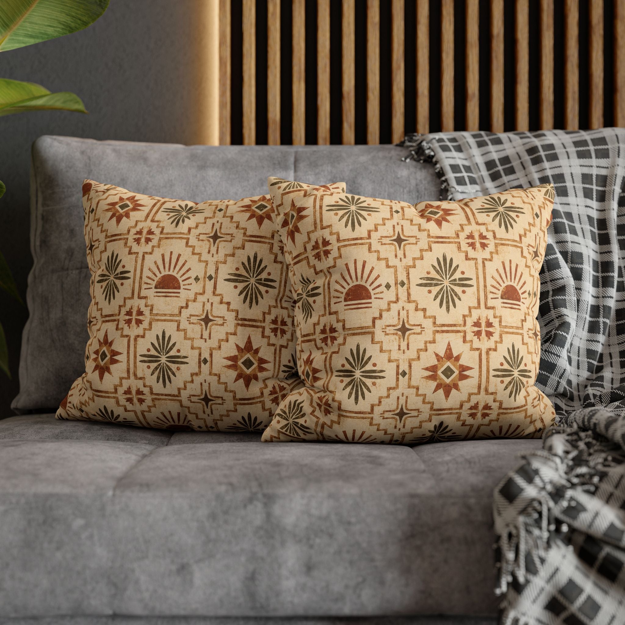 Southwestern Sunburst Pattern Pillowcase — Boho Geometric Throw Cover - Creations by Chris and Carlos