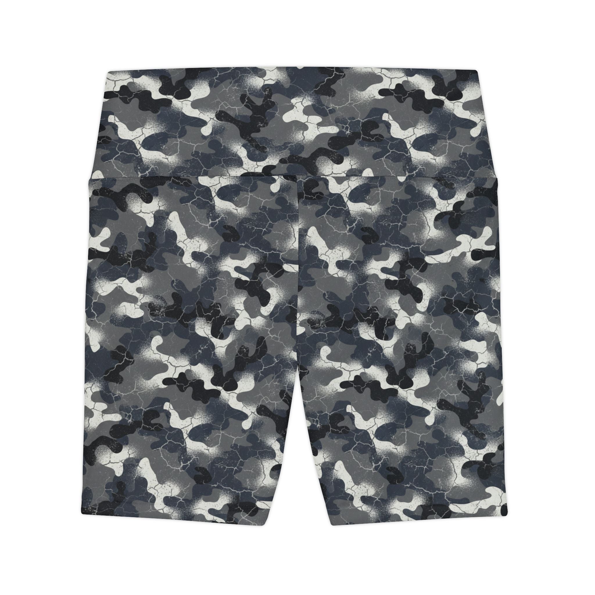 Women's Camo Workout Shorts — Grey Black All-Over Print Activewear - Creations by Chris and Carlos