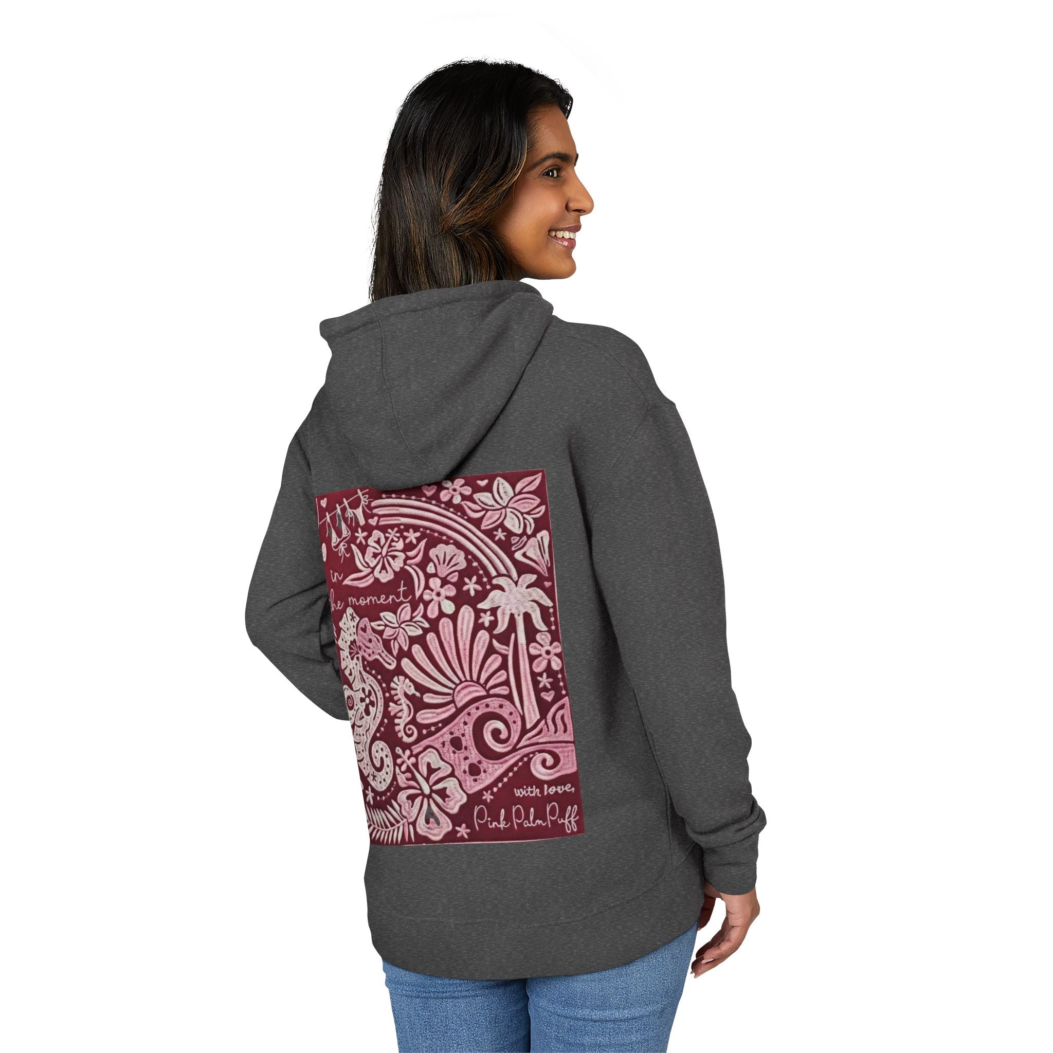 Coastal Bandana Art Hoodie — "Live in the Moment" Seahorse Design - Creations by Chris and Carlos