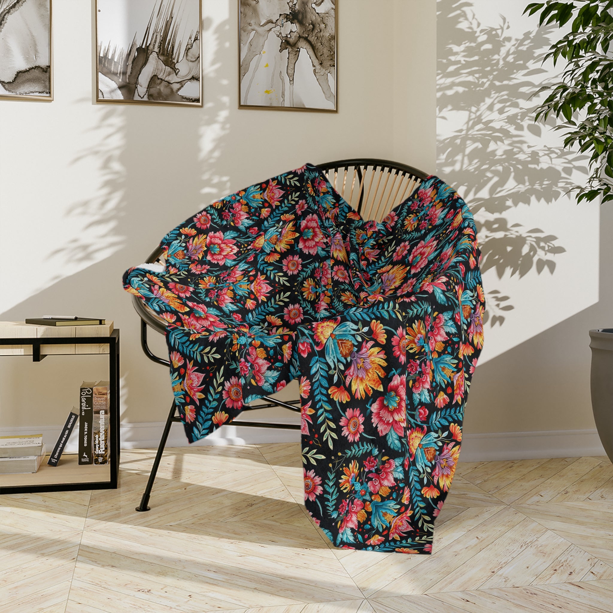 Sol y Alegría (Sun and Joy) Collection- Floral Velvet Microfiber Blanket Boho Botanical Pattern, Cozy Throw for Living Room & Bedroom - Creations by Chris and Carlos
