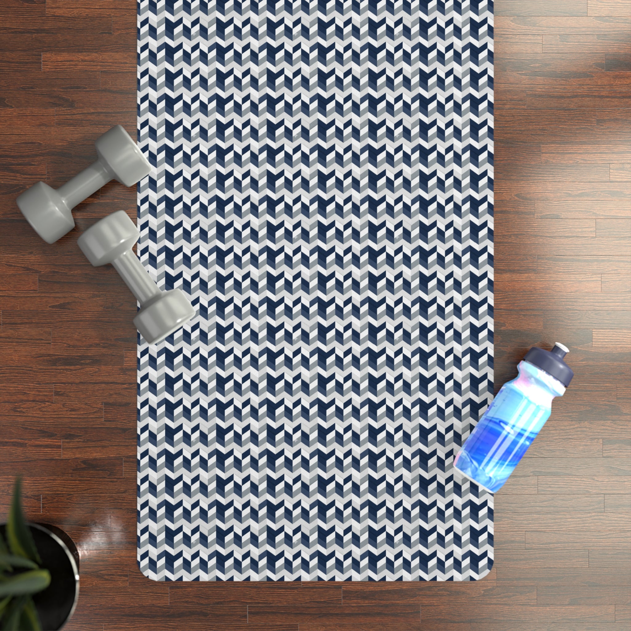Prism Point Athletic Collection- Non-Slip Rubber Yoga Mat Navy Knit Pattern, Reversible Grip Surface - Creations by Chris and Carlos