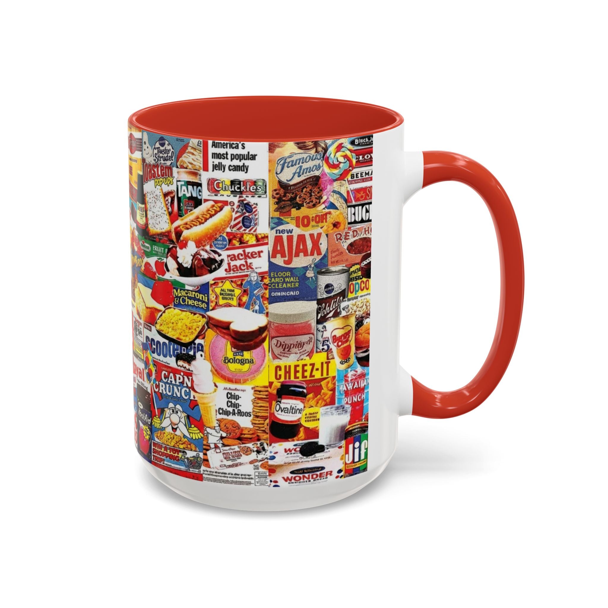 Retro Snack Collage Mug — Vintage Candy & Cereal Packaging Accent Coffee Mug - Creations by Chris and Carlos
