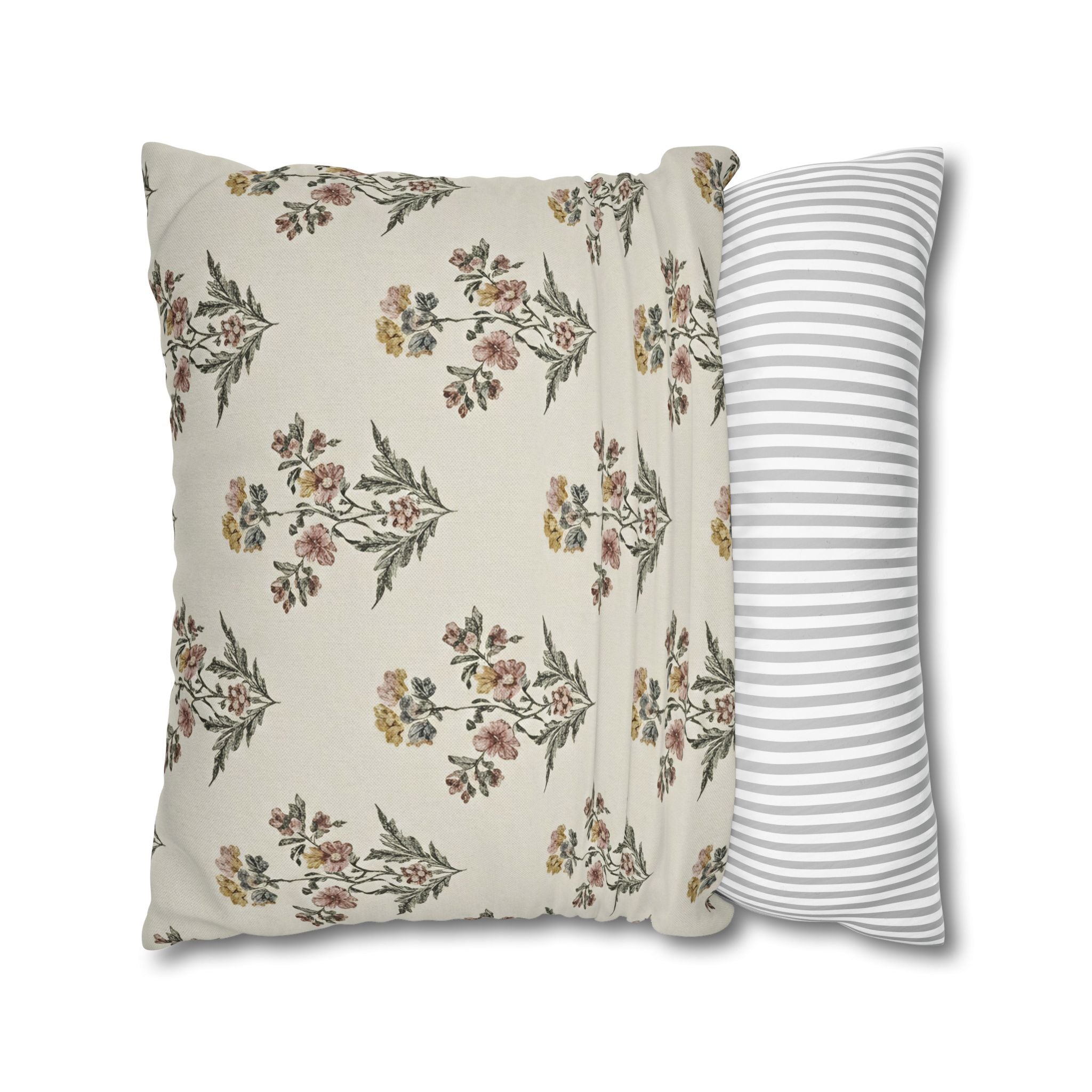 Briarwood Garden Floral Boho Square Pillowcase — Neutral Botanical Throw Pillow Cover - Creations by Chris and Carlos