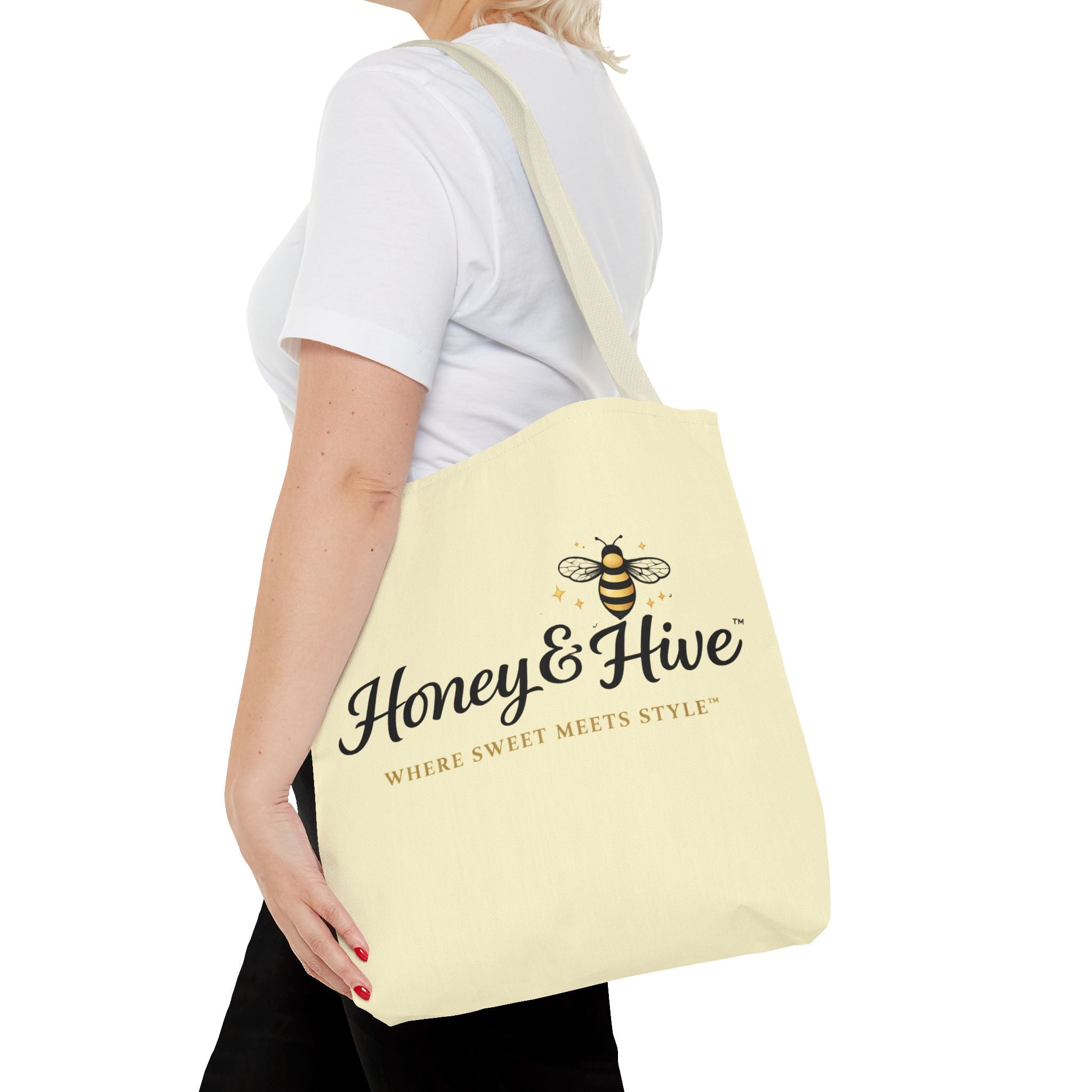 Honey & Hive Logo Tote Bag — Cute Bee Market Tote, "Where Sweet Meets Style" - Creations by Chris and Carlos