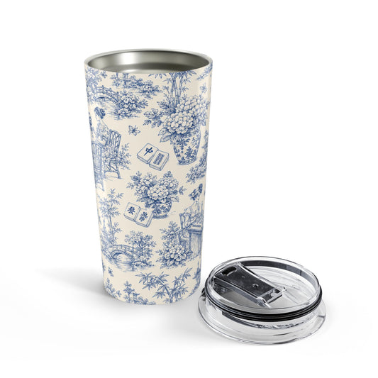 20oz Blue Toile Travel Tumbler – Vintage Floral Porcelain Pattern - Creations by Chris and Carlos