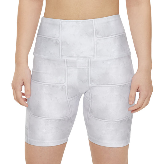 Women's Workout Shorts — Light Gray Washed Patchwork Print AOP - Creations by Chris and Carlos