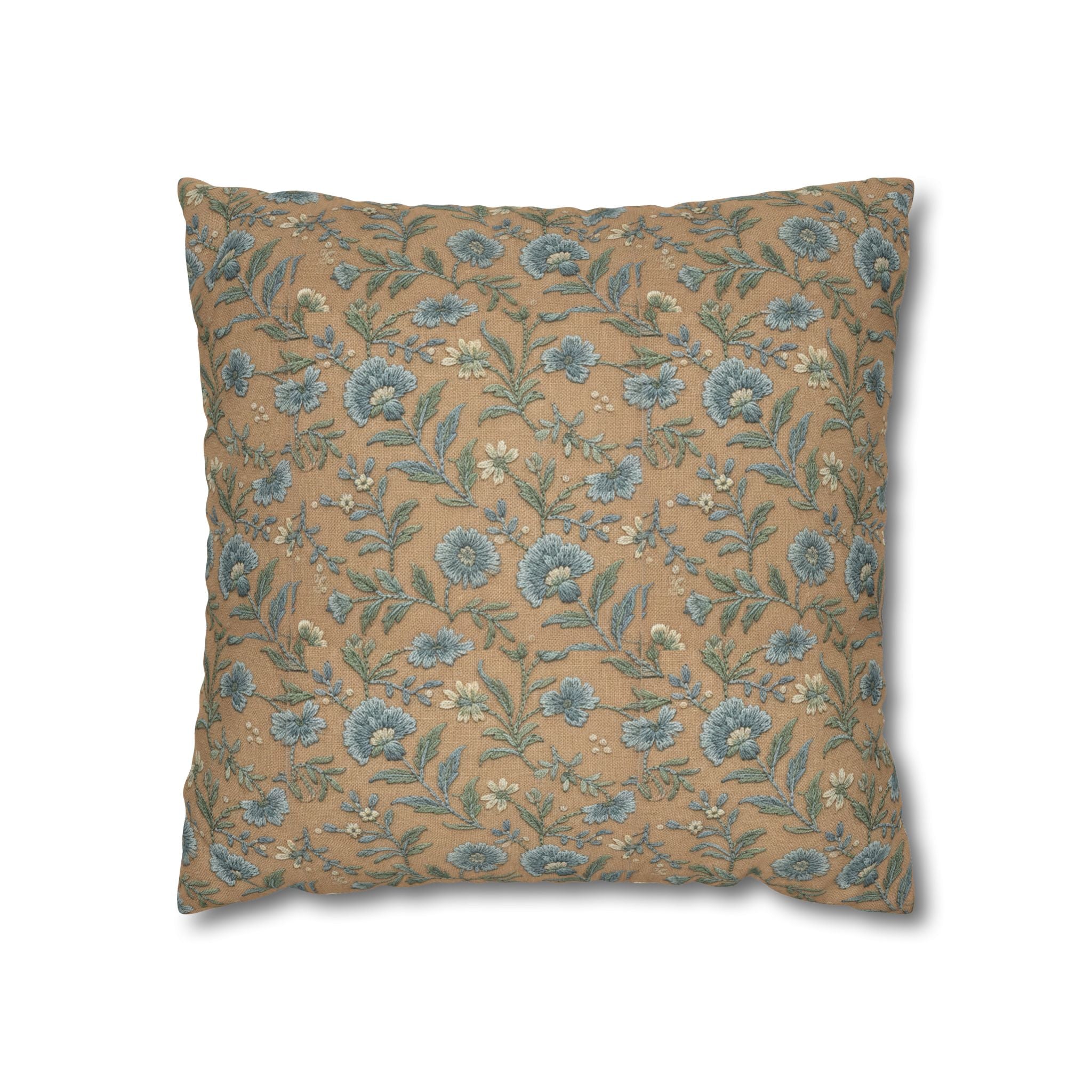 Plumstead Manor Geometric Vintage Floral Pillowcase — Blue Beige Botanical Square Pillow - Creations by Chris and Carlos
