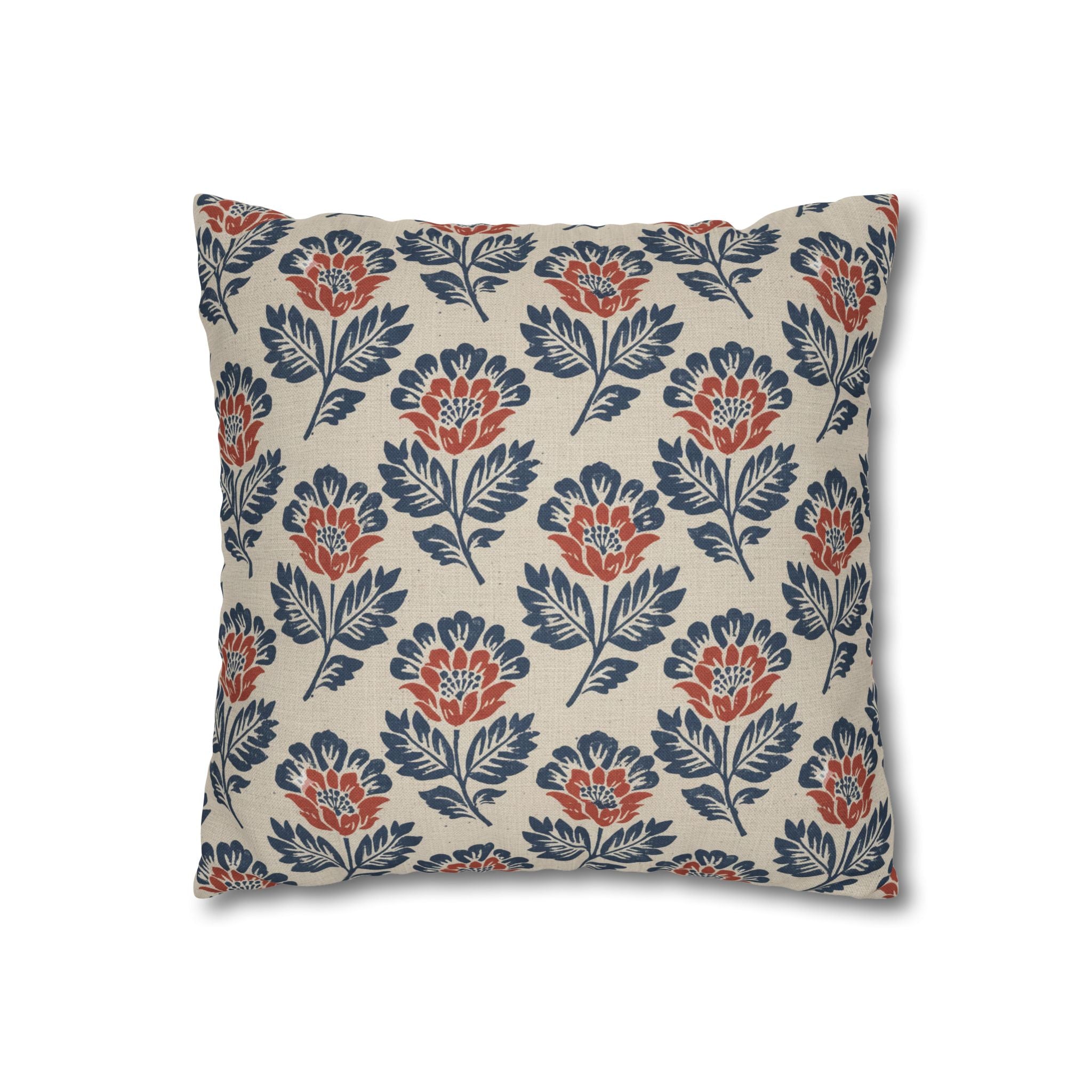 Plumstead Manor Floral Block Print Decorative Pillowcase — Navy & Terracotta Garden Pattern - Creations by Chris and Carlos