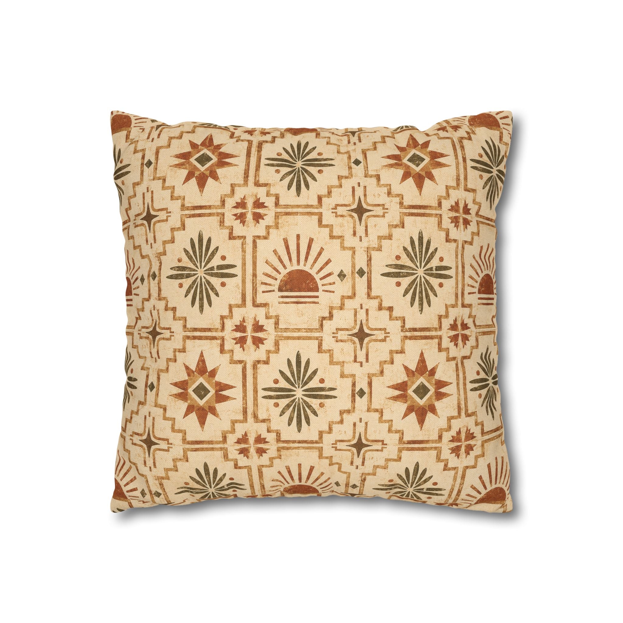Southwestern Sunburst Pattern Pillowcase — Boho Geometric Throw Cover - Creations by Chris and Carlos